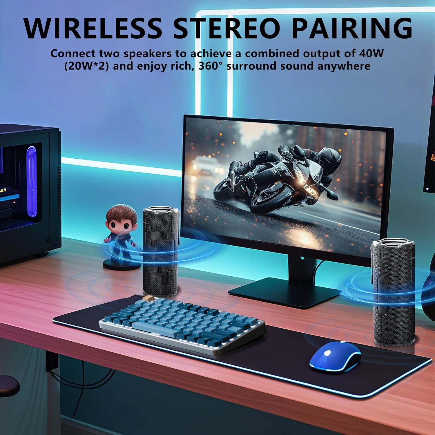 BYANDBY Bluetooth Speaker with IPX5 Waterproof 2 Portable, Long Playtime, Wireless Stereo Pairing, 12W Stereo Sound, BT 5.3, Bassup, Electronics for Home, Shower, Outdoors, Travel(Black) - Image 5