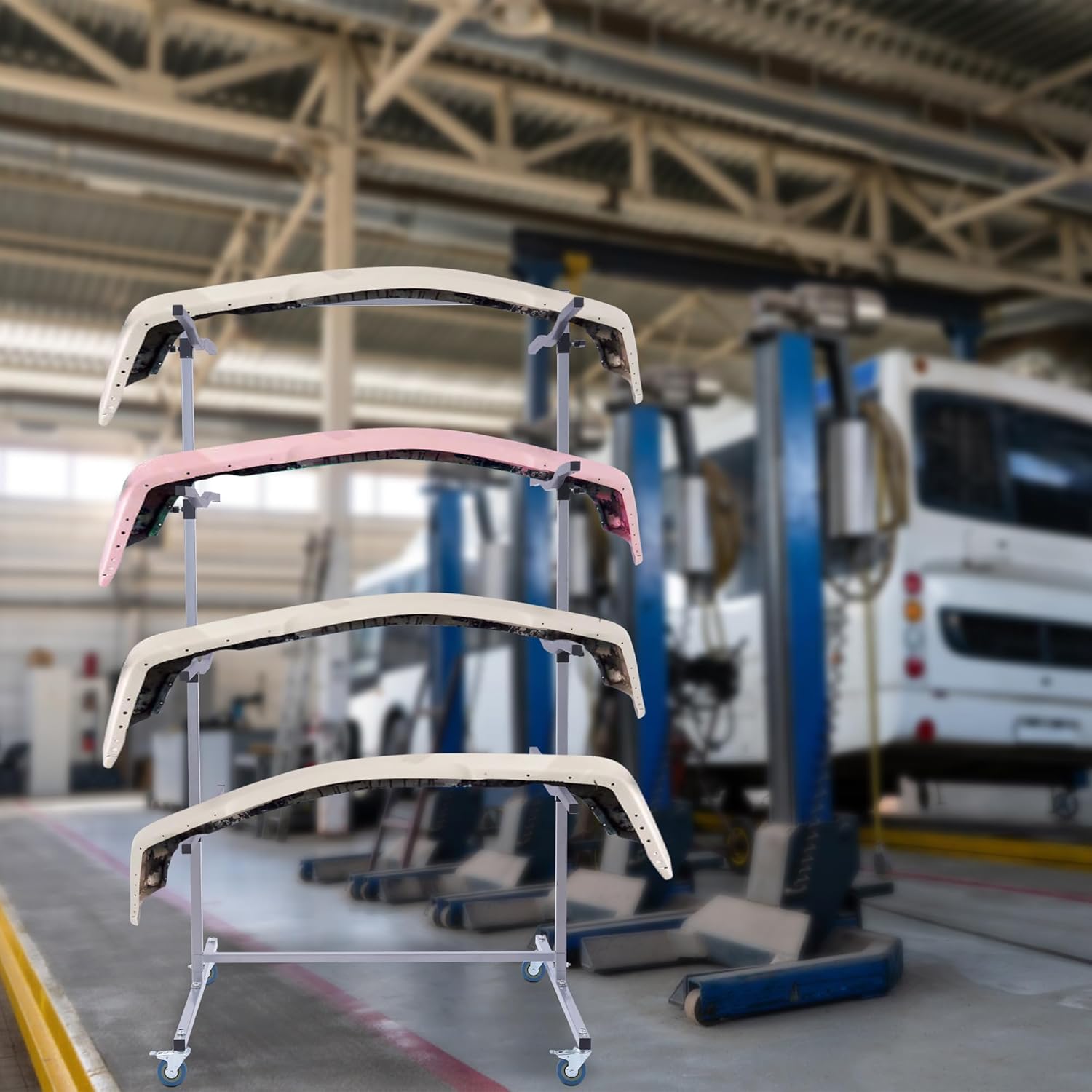 Mobile Bumper Storage Rack, Double-Sided Bumper Stand for Automobile Parts, Maximize Efficiency Auto Body & Parts Storage Pannel Tree, 8 Pairs Racks