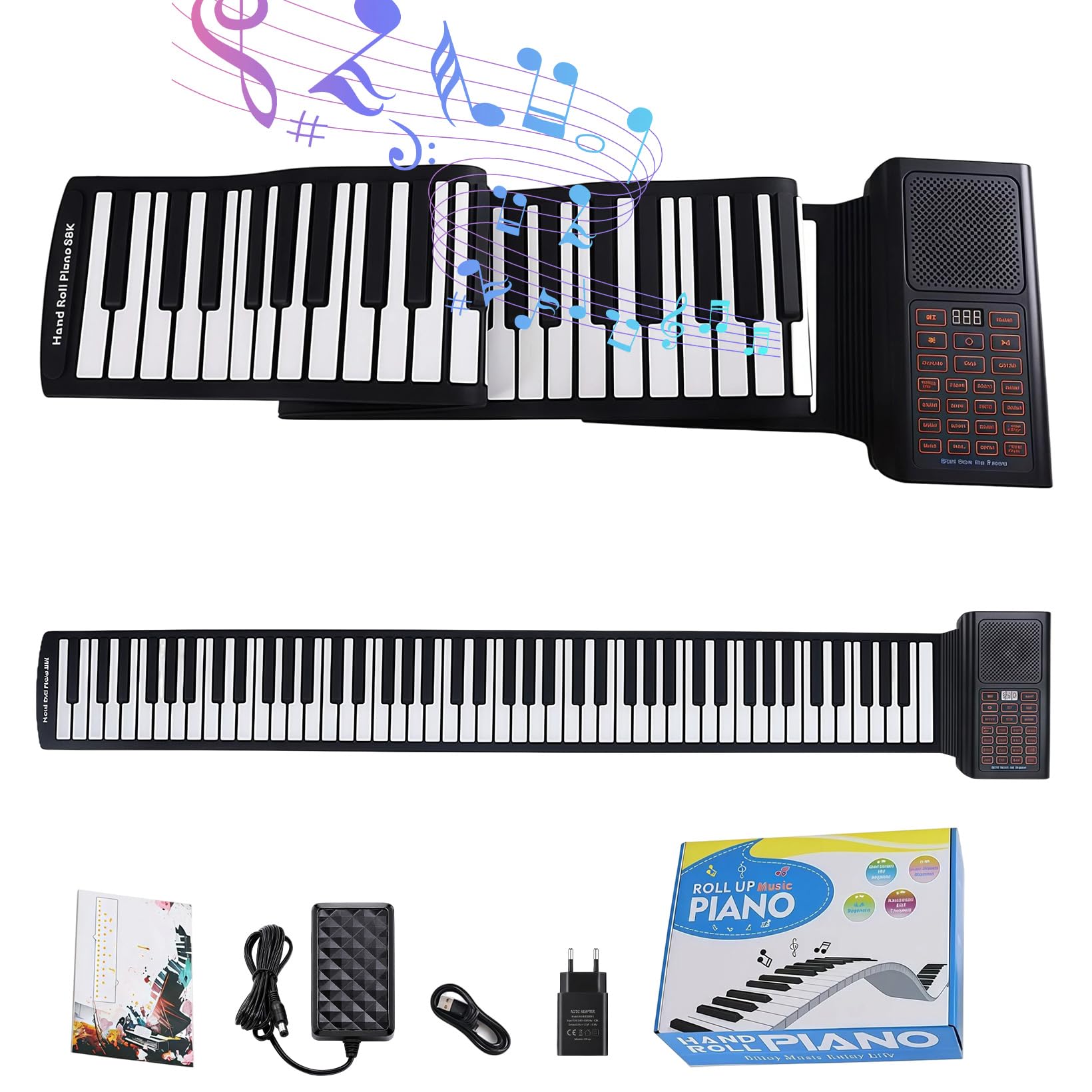 Keyboard Pianoforte, pieghevole, 88 tasti, con 128 suoni e ritmi, pianoforte arrotolabile per bambini con Bluetooth MIDI e pedale, pianoforte digitale, da viaggio, casa, regalo per bambini e adulti