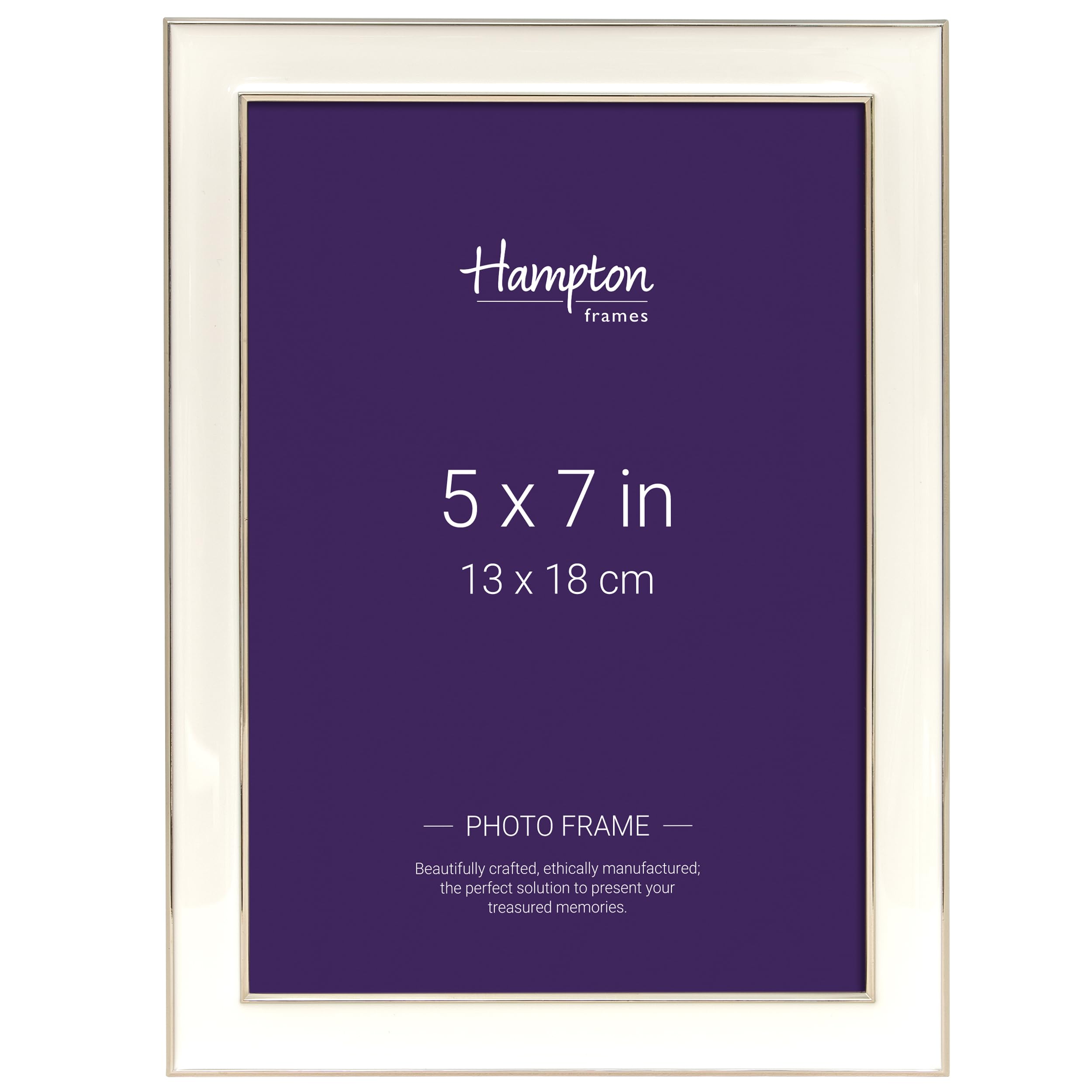Hampton Frames Silver Stephanie 5X7 (13X18cm) Edged Picture Photo Frame With A White Enamel Effect Inlay And Glass Aperture Ste99057w