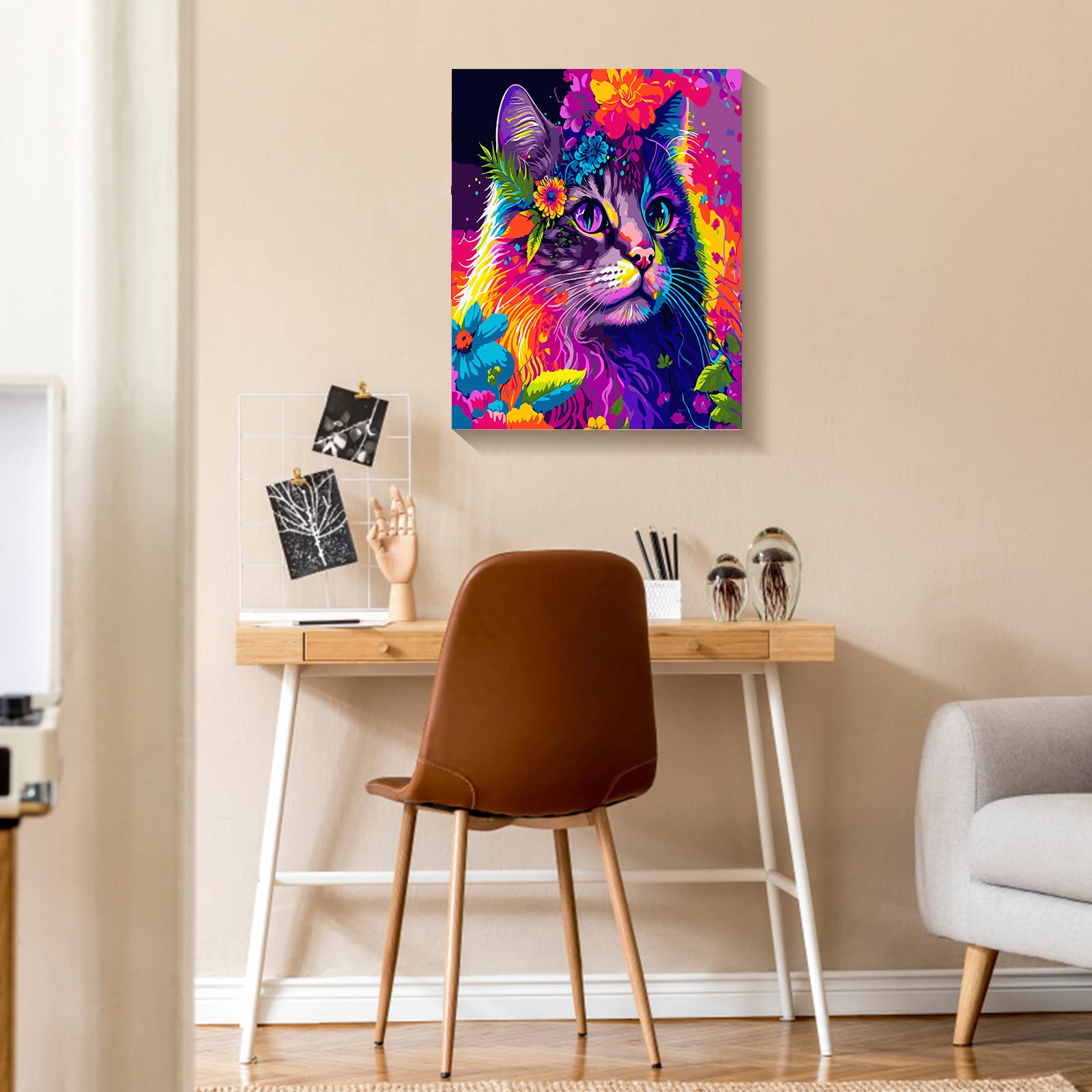 Diamond Painting 5D Feelive Gatto 5D Pittura Diamante Per Adulti, Fiore DIY Diamond Painting Kit Completo Per Bambini, Ricamo A Punto Croce Artigianale Per Decorazione Pittura Diamanti Per Adulti
