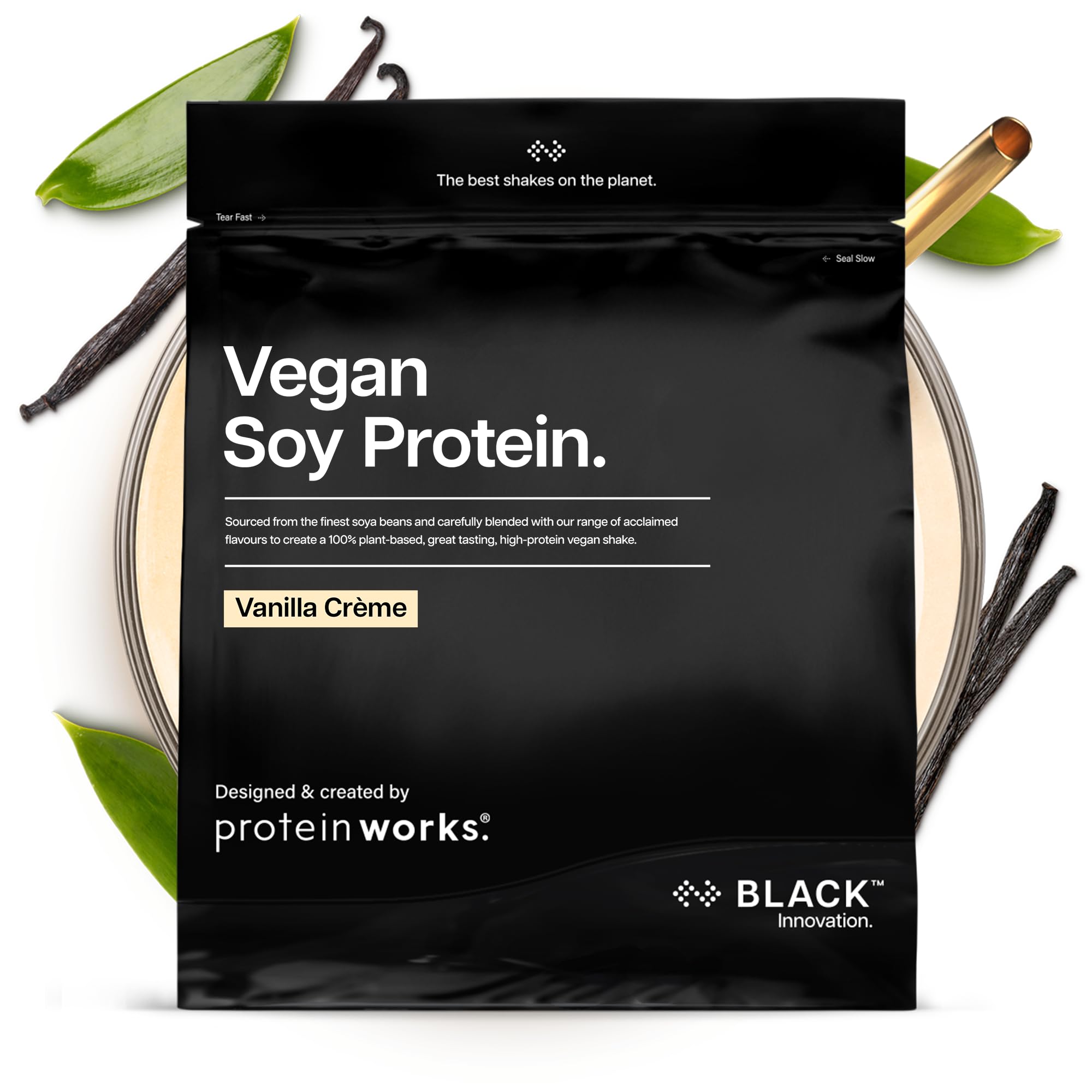 Protein Works | Veganes Soja Protein Pulver – BLACK Innovation, Soja Isolat Eiweißpulver, fettarm, ohne Zuckerzusatz, 100% pflanzliche Ernährung, Vanillecreme, 66 Portionen, 2kg