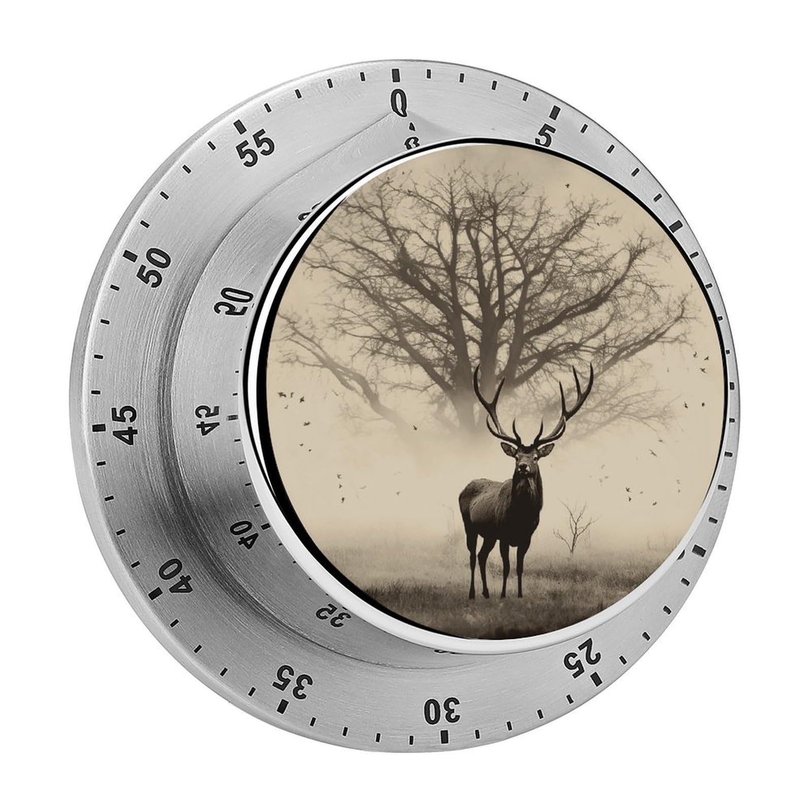 Abstract Tree Elk Picture Kitchen Timer Chef Cooking Timers Clock with Loud Alarm Exquisite Stainless Steel Mechanical