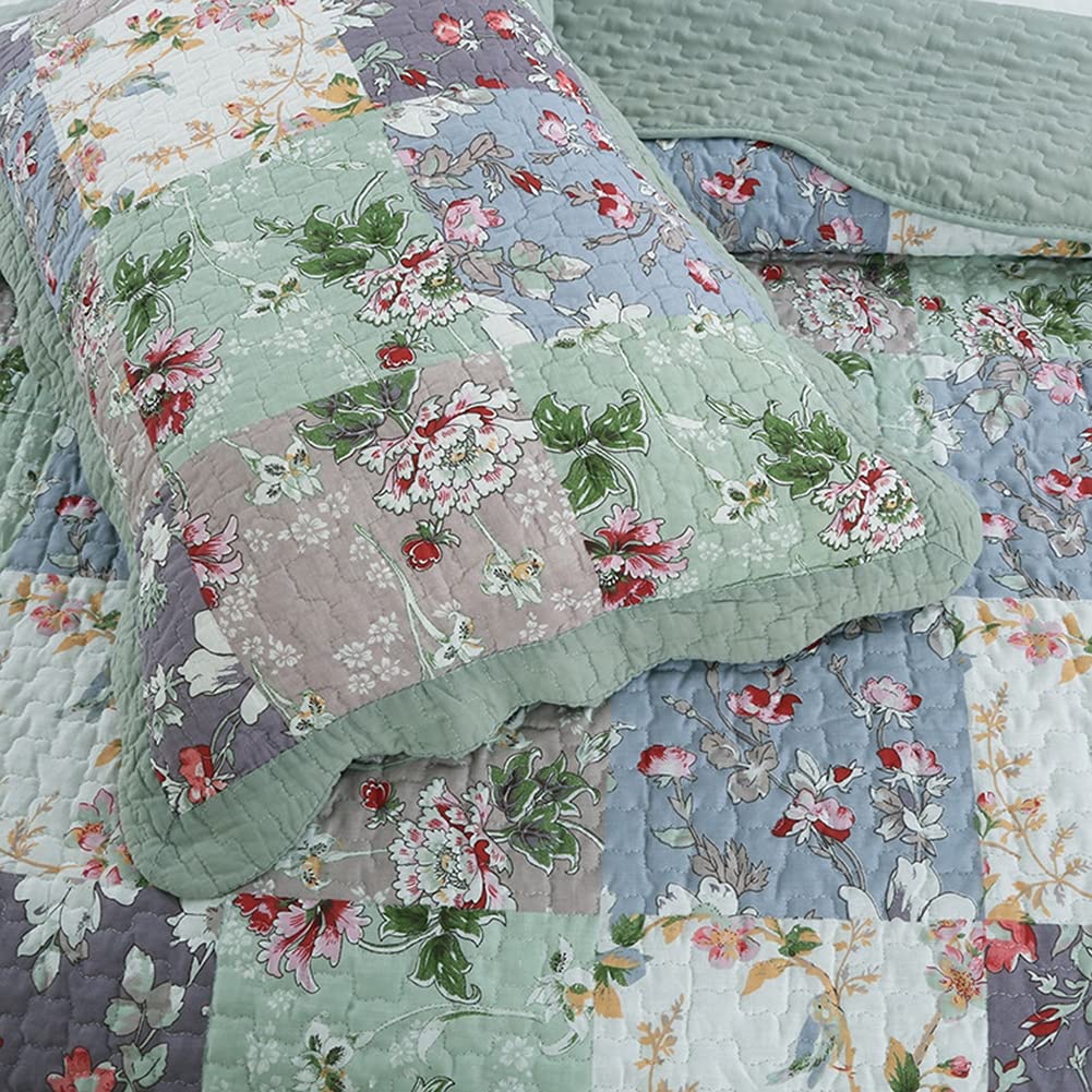 Juego de Colcha King Size 240x260cm Colcha Acolchada Floral con 2 Fundas de Almohada para Cama Doble
