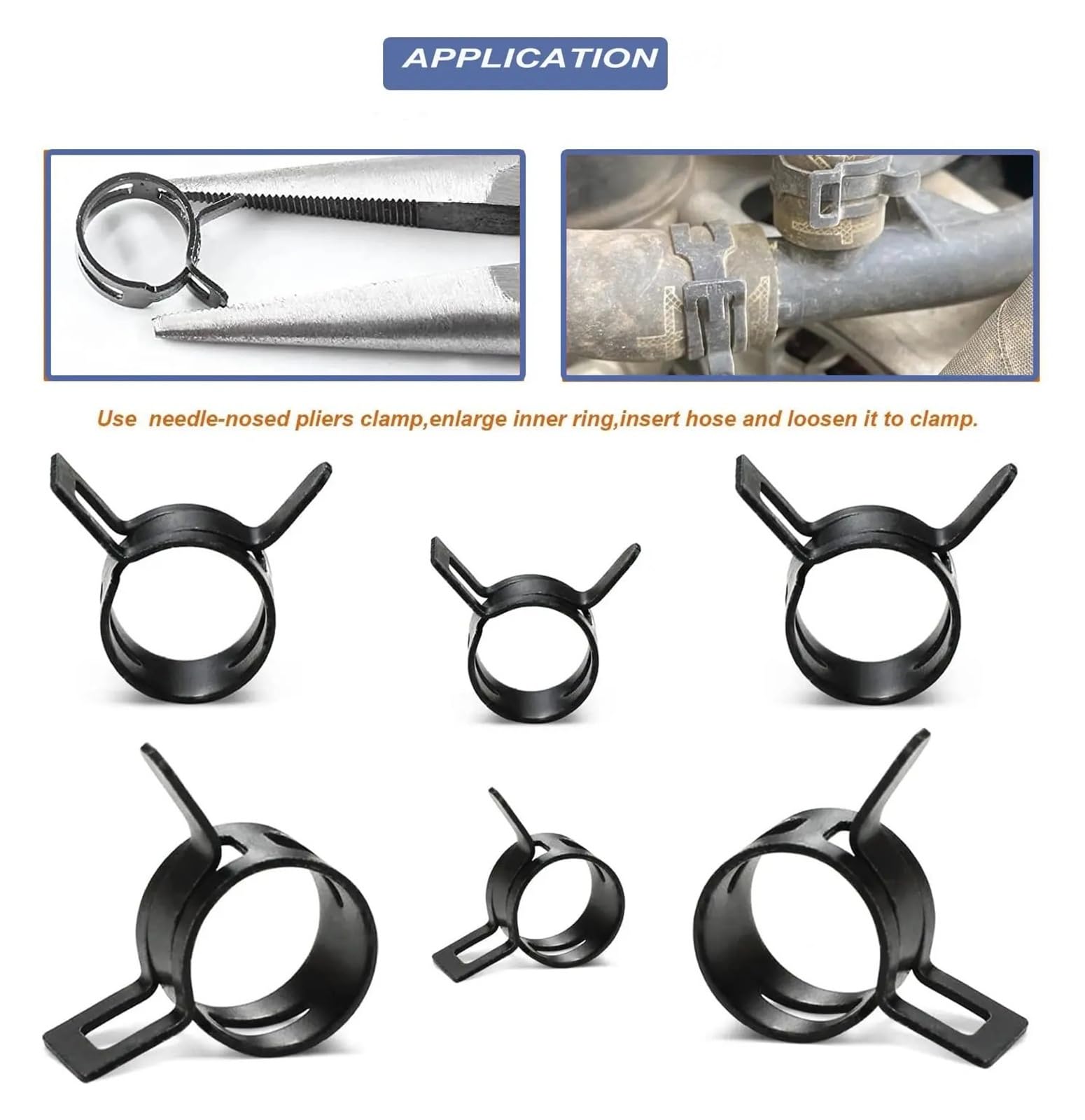 60 unids/Set Kit de Abrazadera de Manguera de Resorte Negro 28-33mm Tubo de Clip de Agua de Combustible de vacío for Sujetador de Metal de Banda