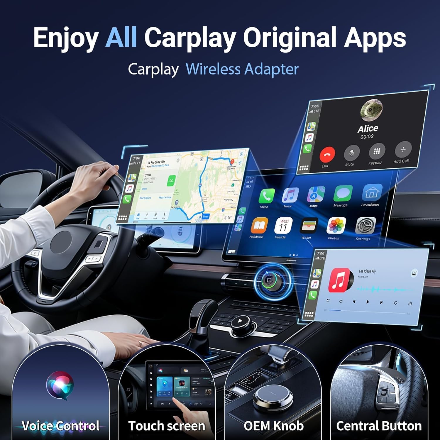 Mini Wireless CarPlay Adapter for Apple iPhone - Upgrade Wired CarPlay to Wireless, One-Tap Multi-User Switch, Plug & Play, Fast Auto-Connect (iOS 10+)