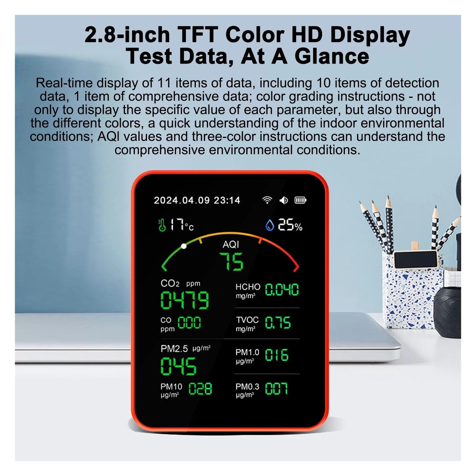 Monitor de calidad del aire, Detector De Calidad Del Aire WiFi 15 En 1 CO/CO2/HCHO/TVOC//PM0.3/PM1.0/PM2.5/PM10/temperatura/humedad/monitor(15 in 1 WIFI White)