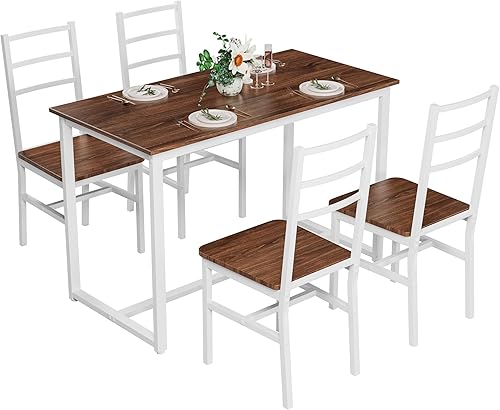 Miniatura 7 de Dining Table Set for 4, Wood Kitchen Table Chairs Set, Space Saving Design, 5 Dinette Set for Small Place, Kitchen, Dining Room, Restaurant