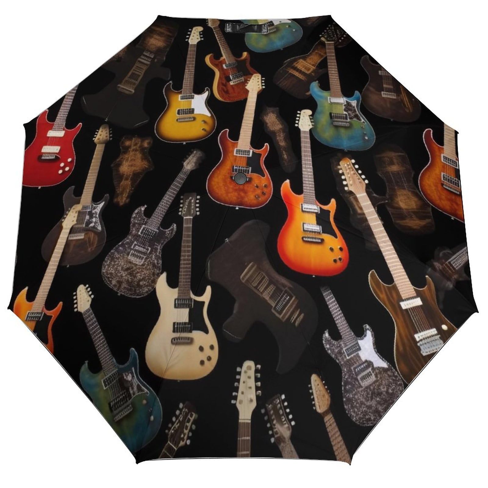 Guitars_81500926 Print 3 Fold Auto Umbrella Waterproof and Wind-Resistant, Ideal Gift for Travel and Outdoor Activities