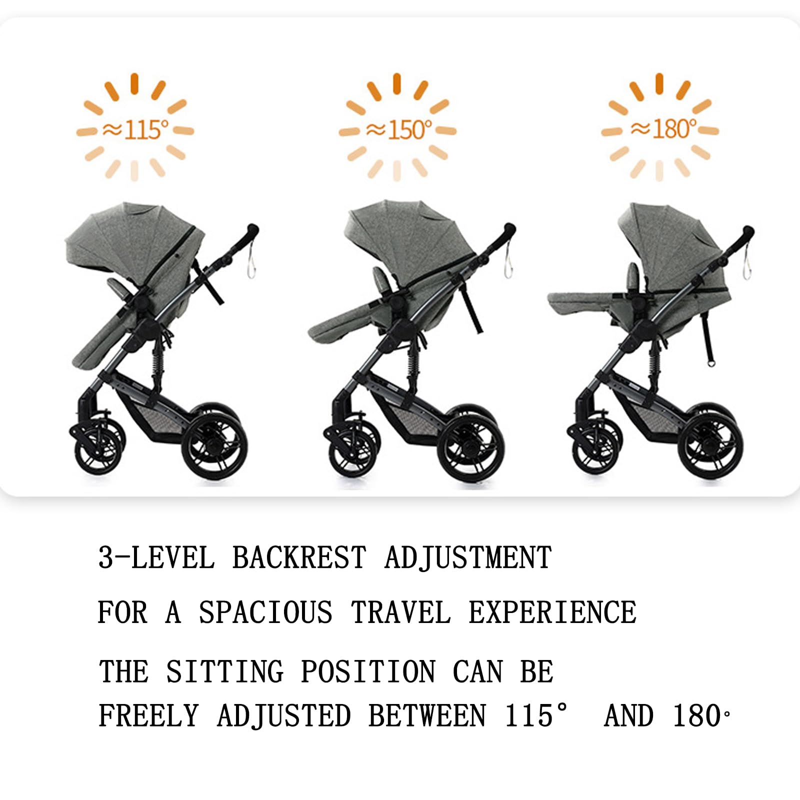 Poussette 3 en 1, poussette bidirectionnelle, nacelle cosy et capote inclus, pour naissance bébés de 0 a 3 ans (Gris)