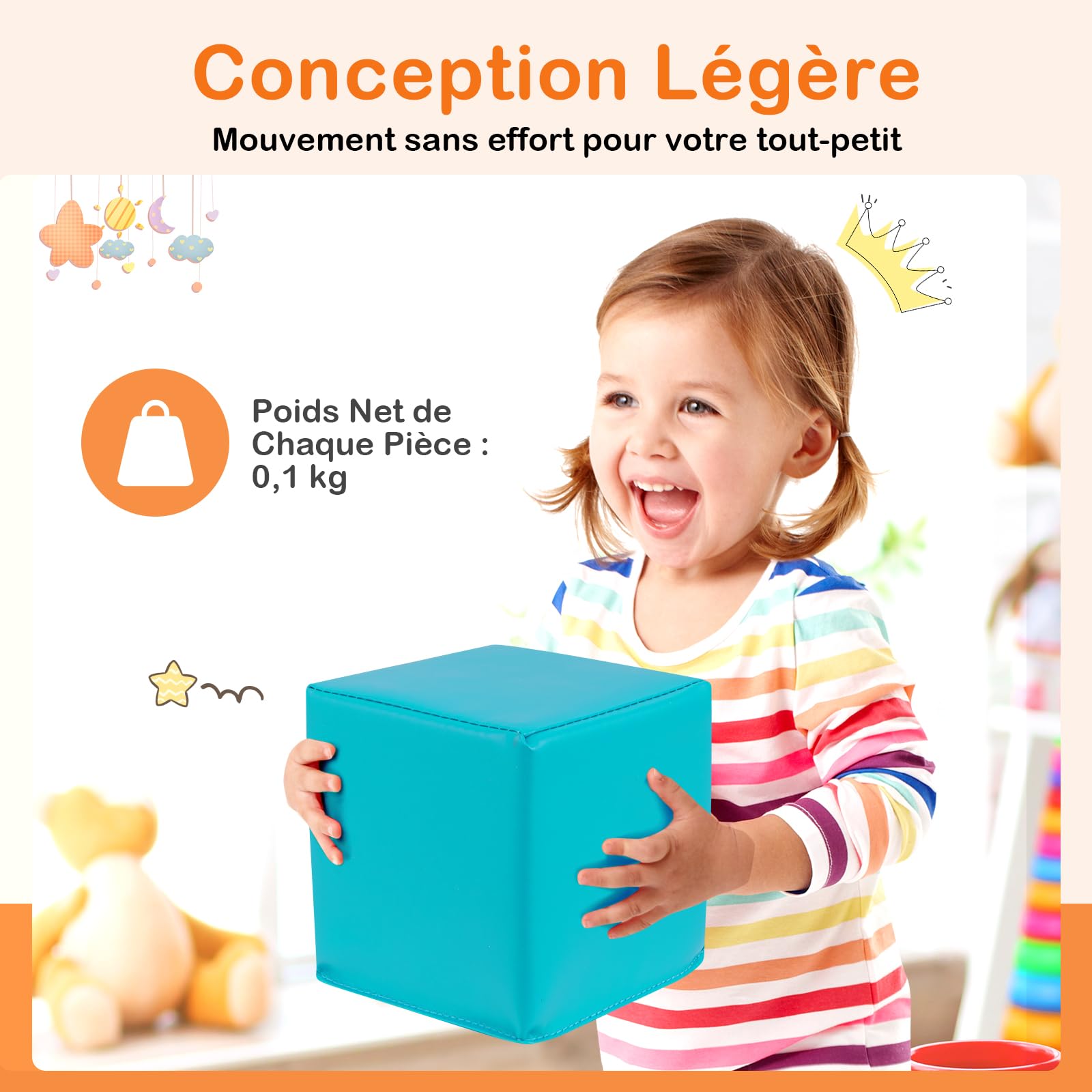 COSTWAY 12 PCS Module Motricité Bébé en Mousse EPE avec Housse en PU, Cubes de Construction Bébé en Mousse Légers, Jouets Éducatifs pour Enfants d'Âge Préscolaire, Multicolore (Violet+Jaune)