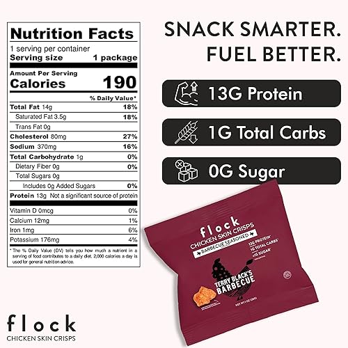 Miniatura 2 de Flock Chips de piel de pollo keto  Sabor de barbacoa de Terry Black's  Bajo en carbohidratos, alto en proteínas, sin azúcar, sin gluten, fritas de