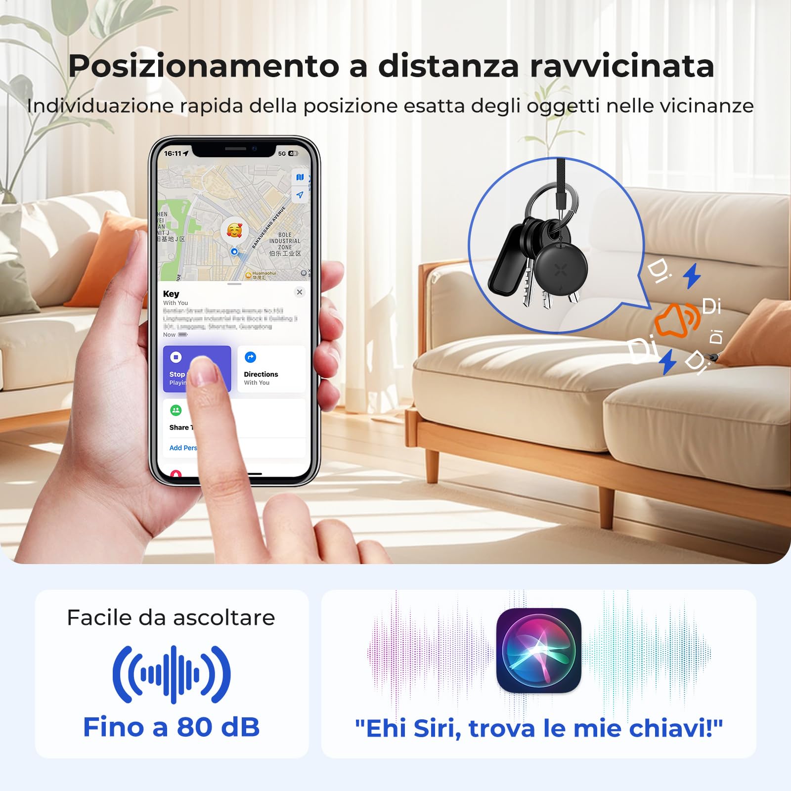 Smart Tracker Tag 4 Pezzi - Ricarica USB-C Localizzatori GPS Compatibile con Apple Dov'è (Solo iOS), per Portafogli, Chiavi, Zaini, Bagagli, Segnale Acustico, Posizionamento Globale, Nero