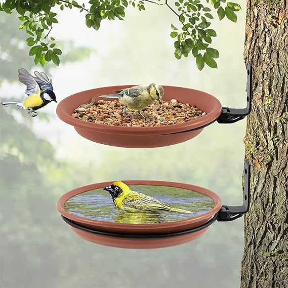 2 Piece Wall Mounted Bird Feeder, Bird Bath for Garden, Hanging Bird Bath, Fence Deck Bird Feeder Tray, Attracting Wild Birds, Bird Table Bird Water Feeder for Installed on Trees,Balcony,Outdoor Walls