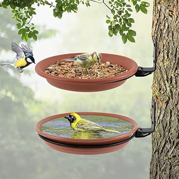 2 Piece Wall Mounted Bird Feeder, Bird Bath for Garden, Hanging Bird Bath, Fence Deck Bird Feeder Tray, Attracting Wild Birds, Bird Table Bird Water Feeder for Installed on Trees,Balcony,Outdoor Walls