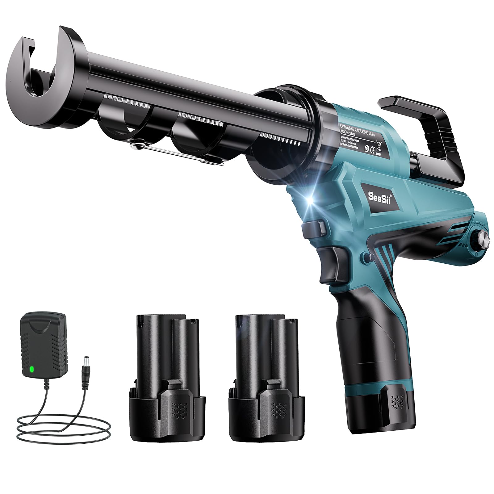 Produktbild von Seesii Akku-Kartuschenpistole 12V - Mit 2 Akkus, LED-Licht, 6 Geschwindigkeiten, Für 300ml Kartuschen