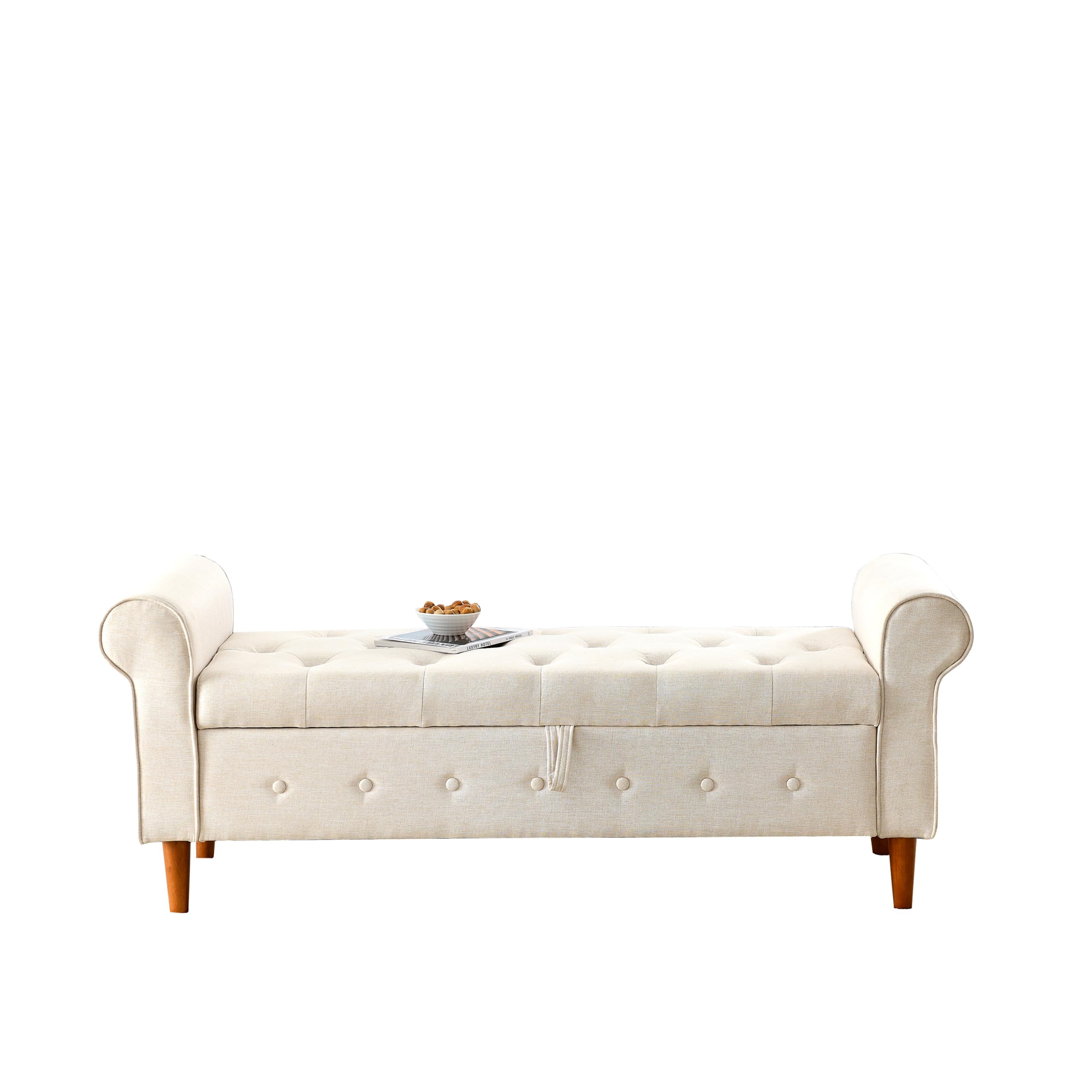 Banc de rangement capitonné beige pour pied de lit