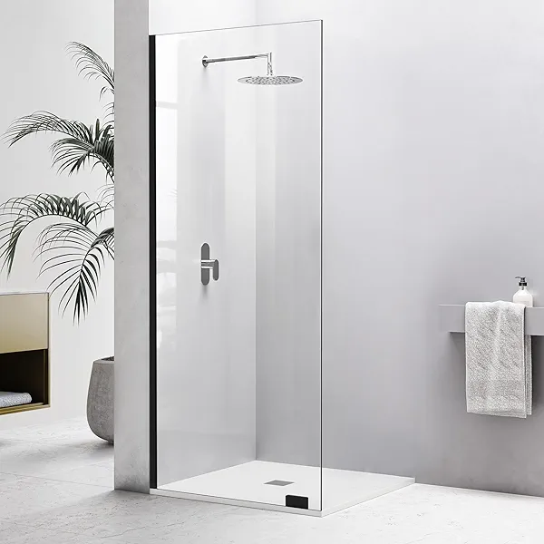32"×78" Fixed Glass Shower Panel, Bathroom Shower Doors 5/16"(8mm) Thick Clear Tempered Glass Panel, Matte Black Frameless Shower Door