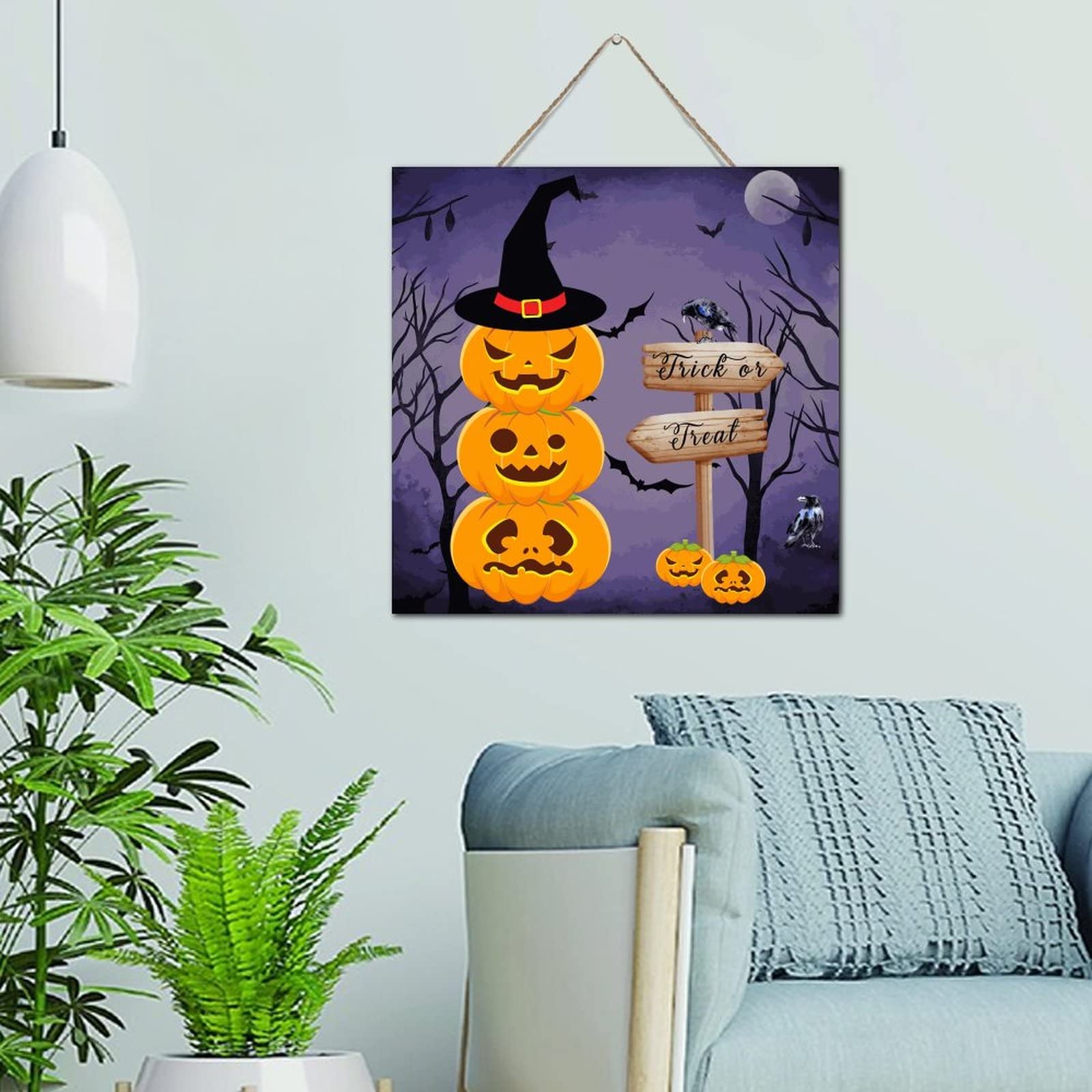 Panneau en bois Halloween pour salon et décoration murale chaleureuse