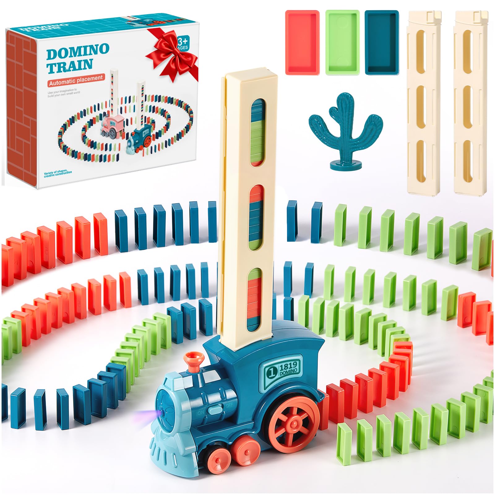 200 PCS Domino Train Toys Set, Automatic Dominos Building and Stacking Creative Game 4-8, Electric Dominoes Stem Montessori Toys for Kids Autistic Boys Girls 3 4 5 6 Year Old Christmas Birthday Gifts