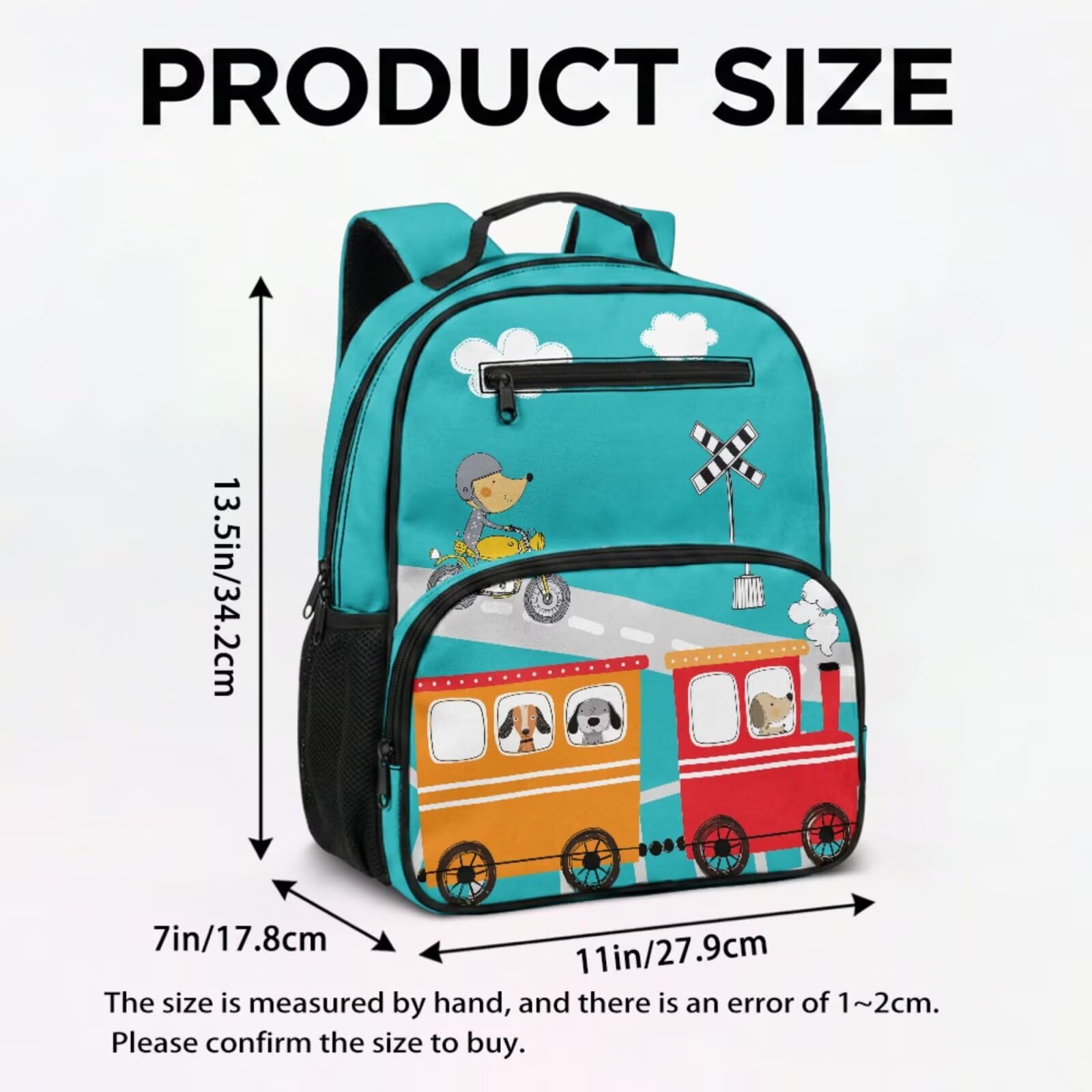 COEQINE Mochila para niños pequeños con fiambrera, juego de 3 bolsas escolares con bolsa de utensilios para niños de 4 a 10 años, Red Train Traffic Teal Sky, M, Diseñador