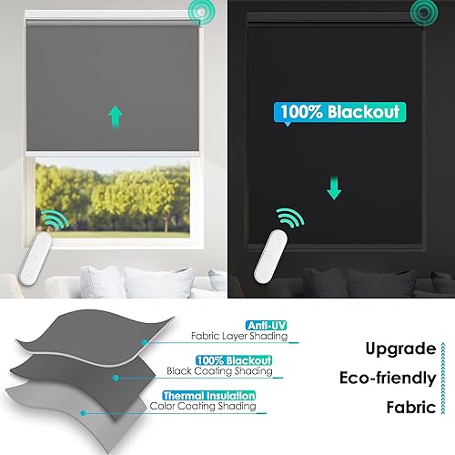 Miniatura 3 de Allesin Persianas enrollables motorizadas con control remoto para ventanas, persiana enrollable inteligente, eléctrica a pilas (gris oscuro, 39