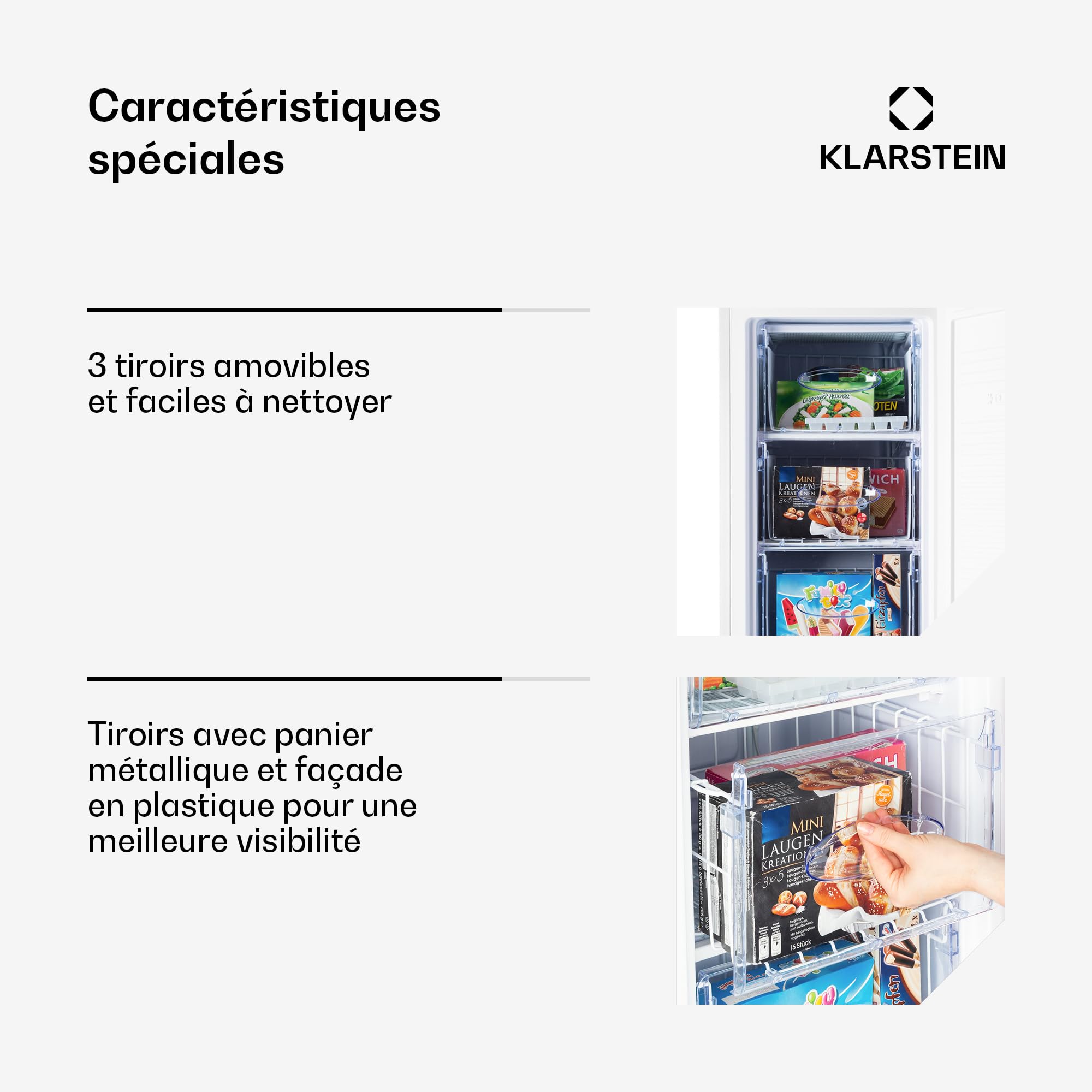 KLARSTEIN Laika Congélateur 60 L -15 à -24°C 3 grilles design rétro crème
