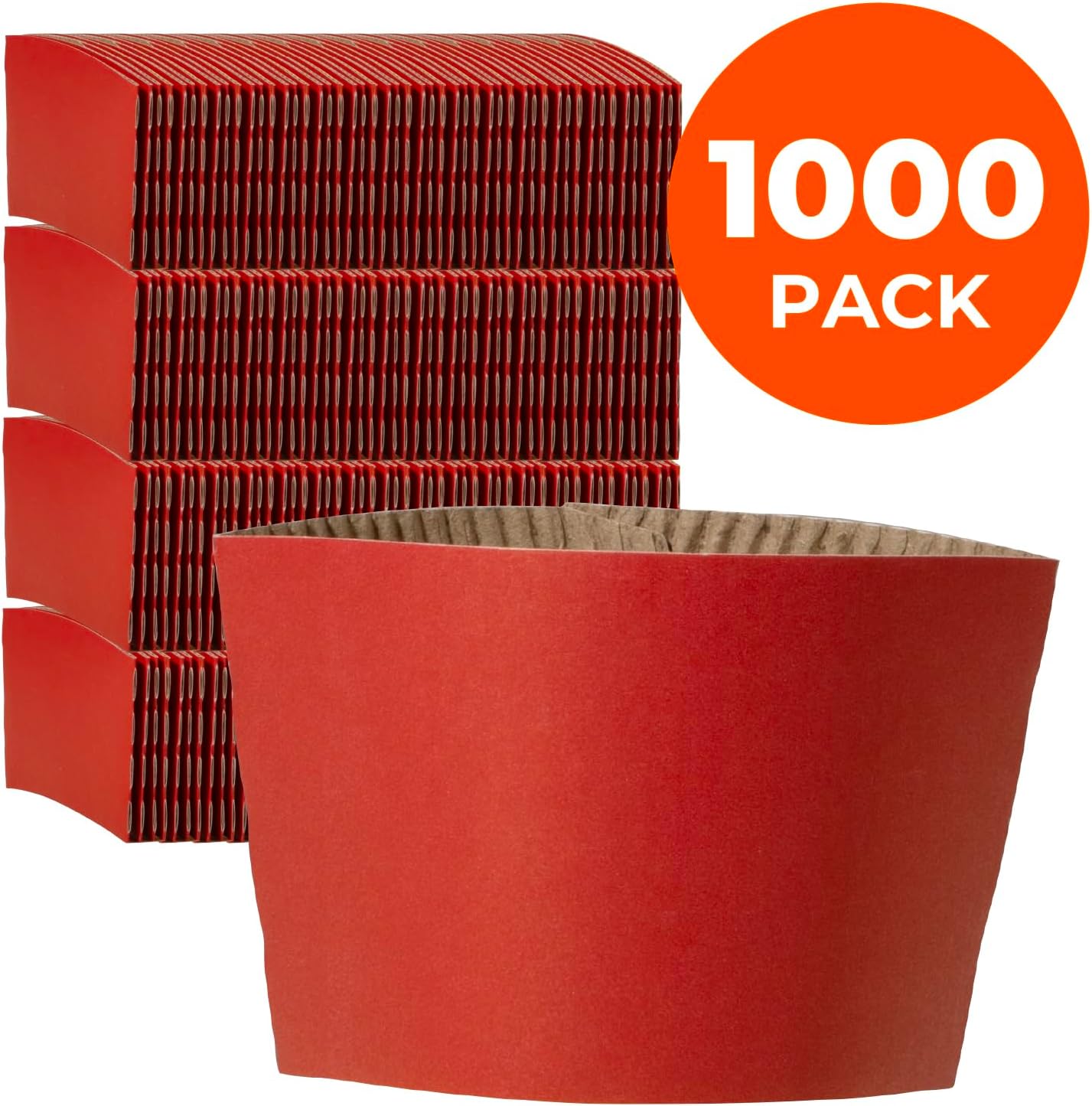 FMP Brands 1000 Pack Coffee Sleeves for 12-24 oz Coffee Cups, Disposable Hot Cup Sleeves, Red Coffee Cup Sleeves Bulk for Hot Drinks, Beverage Insulator and Hand Protection for Hot & Cold Drinks