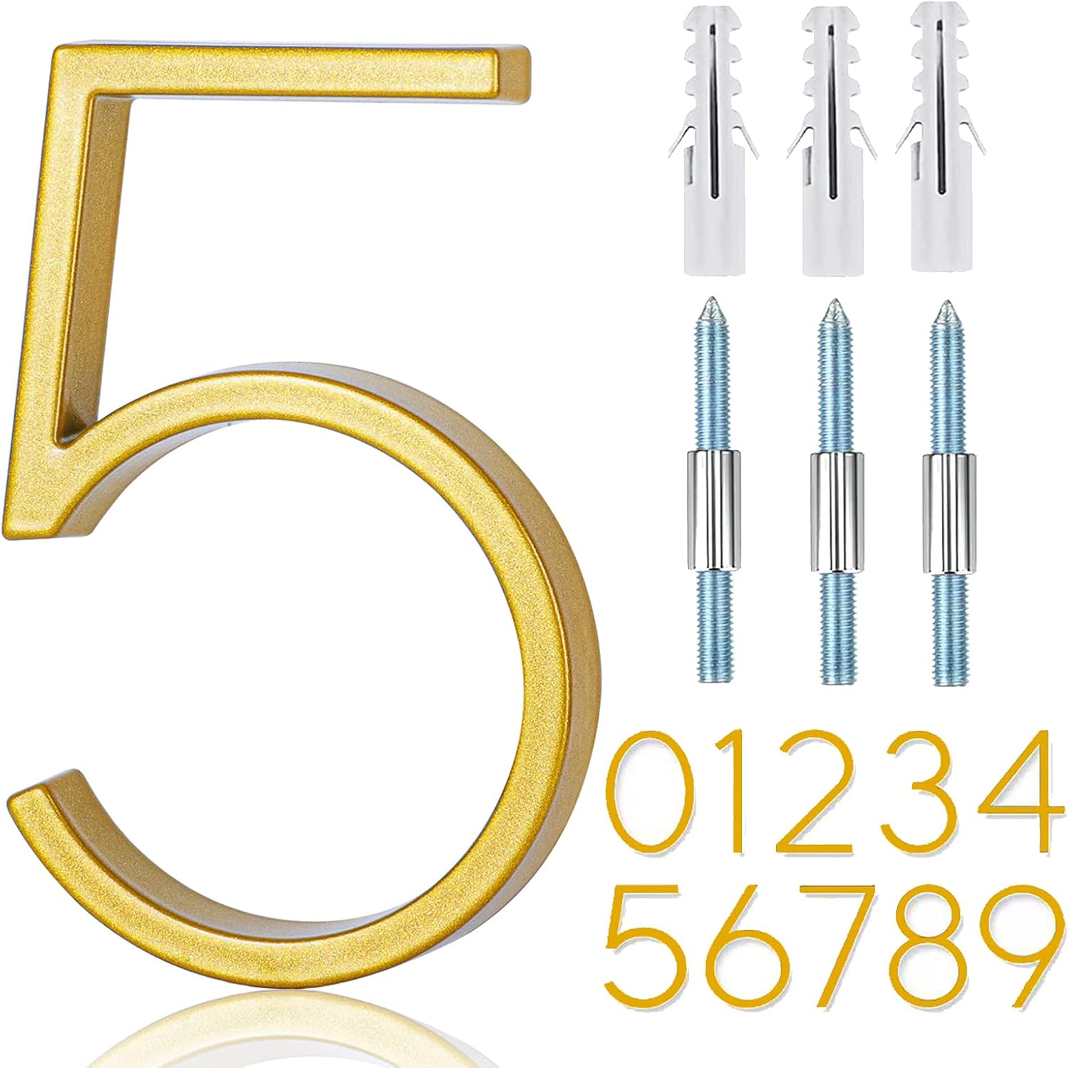 5'' Gold Floating House Number,Metal Modern House Numbers