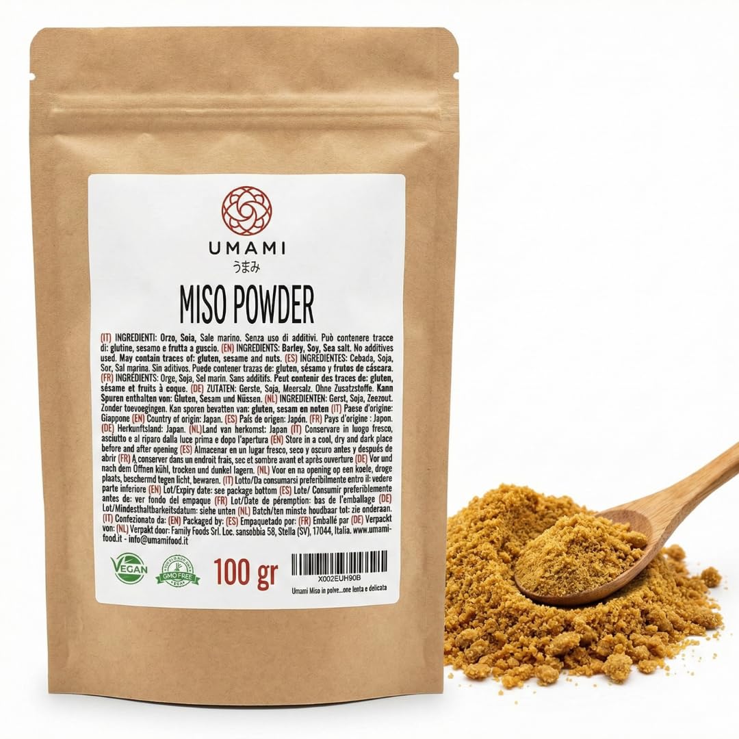 Umami Miso en Polvo Japonés 100g - Sazonador Instantáneo Fermentado - Potenciador de Sabor Natural - Sin Glutamato y Vegano