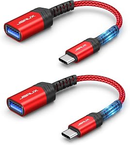 JSAUX USB C to USB Adapter [2 Pack], Type C to USB 3.0 OTG Cable (Support Thunderbolt 3) Compatible with iPhone 17 Pro Max iPhone 16/15 Series, MacBook Air Pro 2021, iPad Pro, Samsung S25/S24/S23-Red