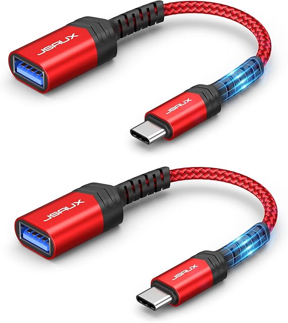 JSAUX Adapter USB C na USB 3.1 [2 sztuki], OTG USB typu C na USB, adapter kompatybilny z Samsung Galaxy S20/S20+/S9/S8+/A70/A50/Note 10, Huawei P30/P20 Pro, Pixel 2XL/3XL, MacBook Pro 2018, czerwony