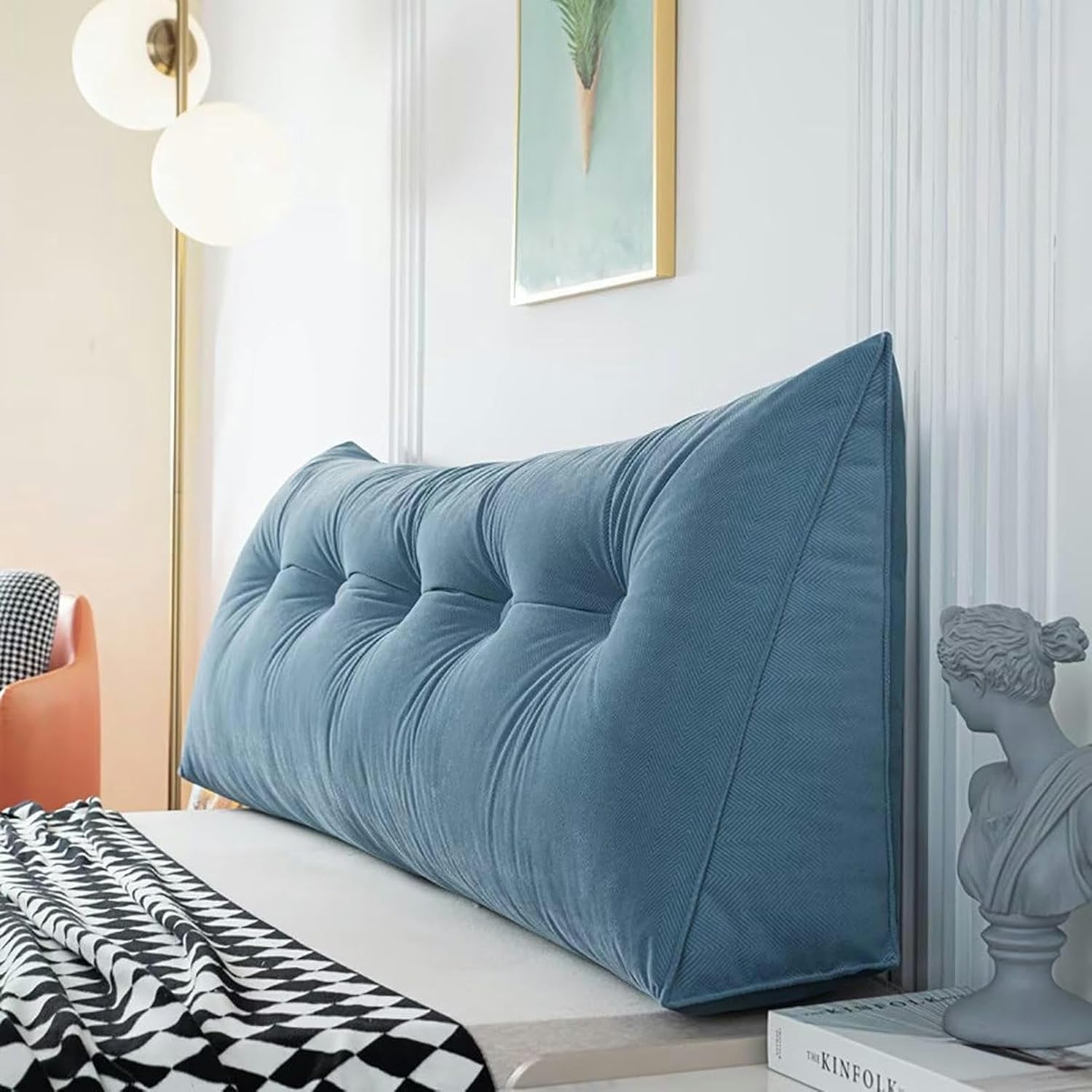 Large White Triangular Headboard Wedge Bed Rest Reading Pillow Backrest Positioning Support Bolster Cushion with Removable Cover for Dorm Bed Use, Twin-39x20x8in, Blush