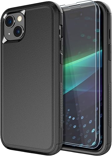 Diverbox Funda para iPhone 15 a prueba de golpes a prueba de caídas protector de pantalla de vidrio templado, funda de protección resistente para