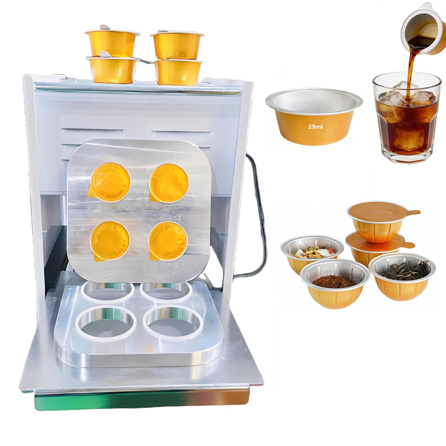 HADECOLL Manual Heat Sealing Machine with LCD Control for Aluminum Foil Cups, 300W Electric Sealer for Coffee Pods and Takeaway Use,25ML