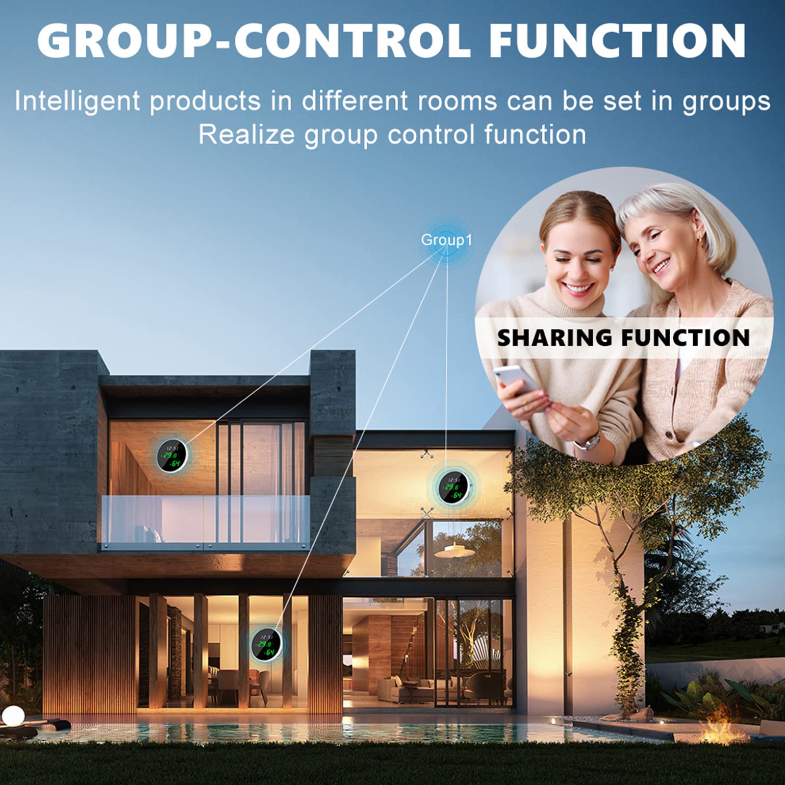 Monitor di Umidità Della Temperatura Smart Wifi, Sensore di Umidità Della Temperatura Wireless con Avvisi di Notifica APP, Funzione di Controllo Vocale Rilevamento Automatico per L'Ufficio Delle Case