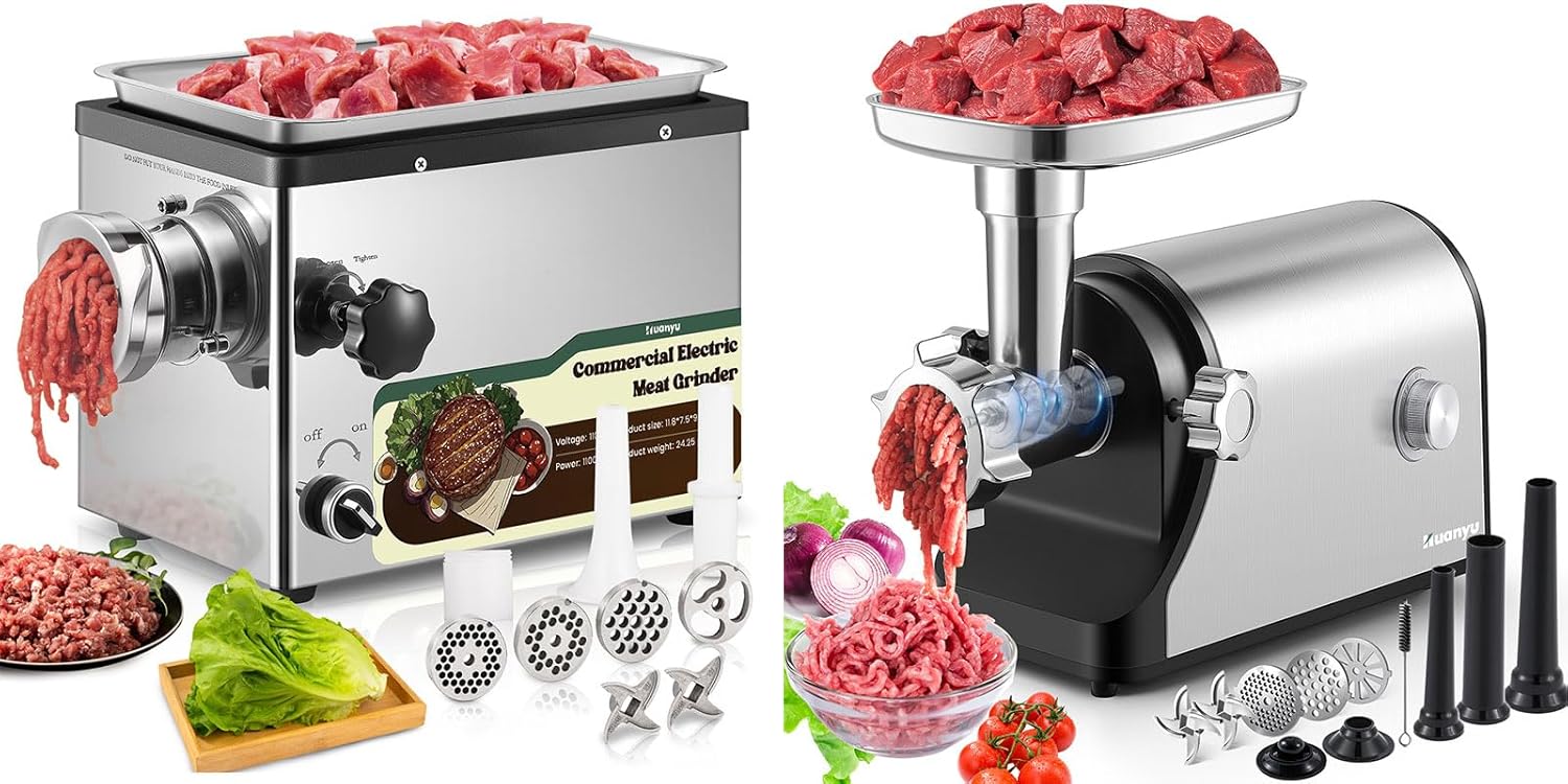 Huanyu Electric Meat Grinder 1100W Stainless Steel Meat Grinder Heavy Duty with 2 Blades 4 Plates and Huanyu Electric Meat Grinder, 3200w Max Power Heavy Duty, 2-Speed (Slow/Fast) Bundle