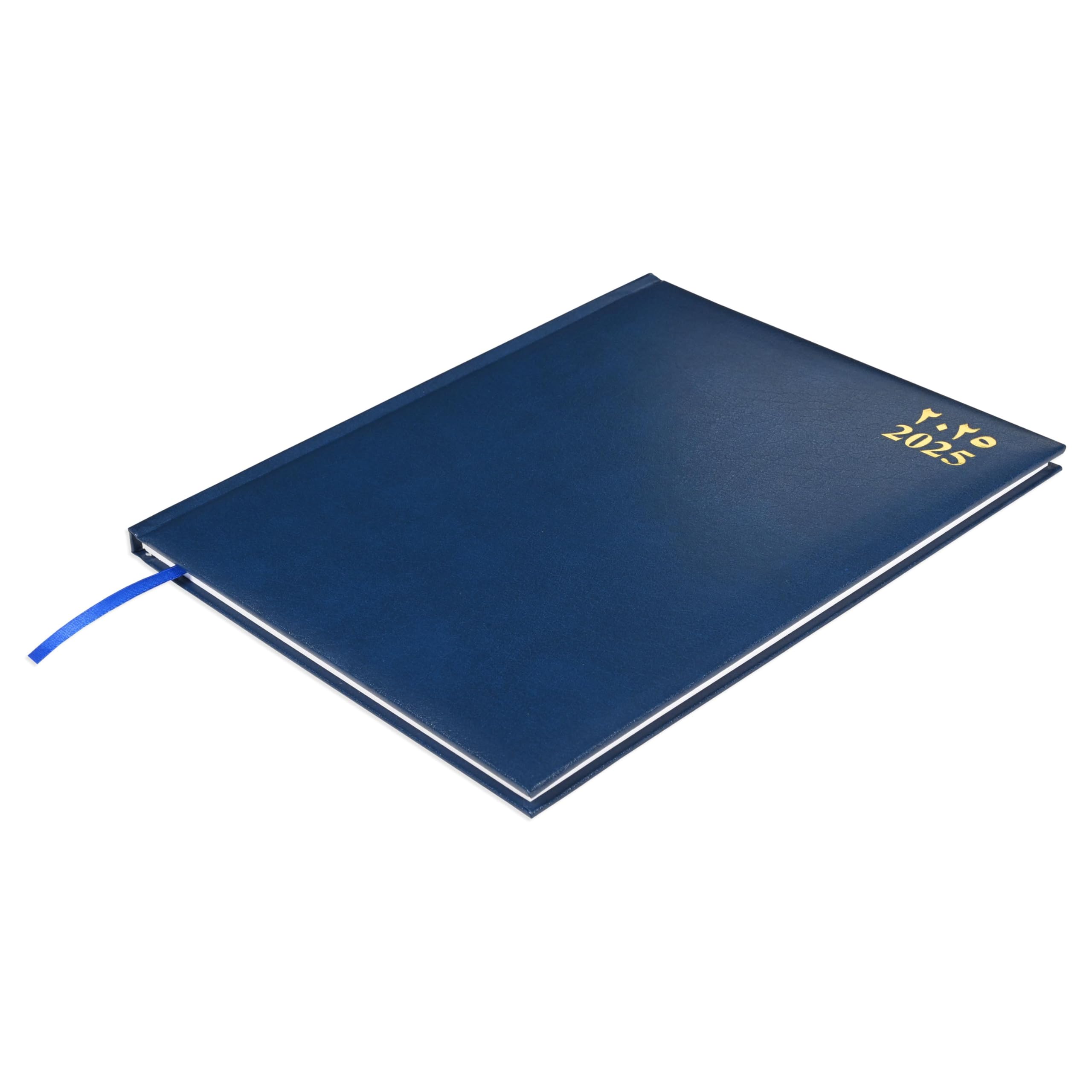 FIS 2025 Executive Diary, Vinyl Materials, 1 Side Padded Cover, 1 Week at a Glance, Size 210x260mm, English/French/Arabic, 70gsm White Paper, Blue Color-FSDI34AE25BL