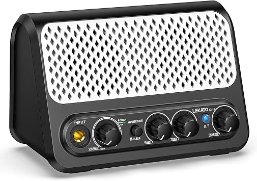 Mini Guitar Amp,LEKATO 10W Portable Electric Guitar Amplifier with Clean & Overdrive Channel,Reverb, and Bluetooth Connectivity Black-White