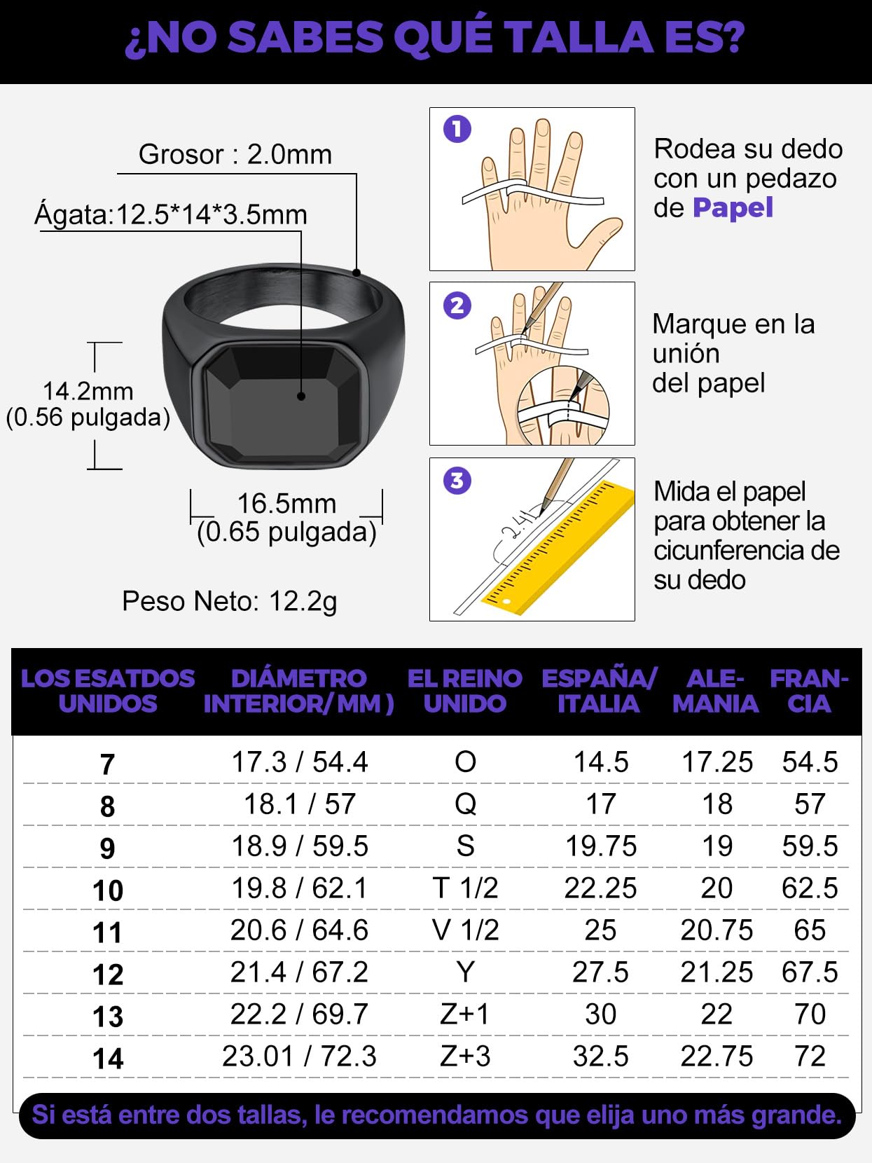 Richsteel Anillos Sello con Onix Negro Grande, Signet Ring, Incluye Caja de Regalo