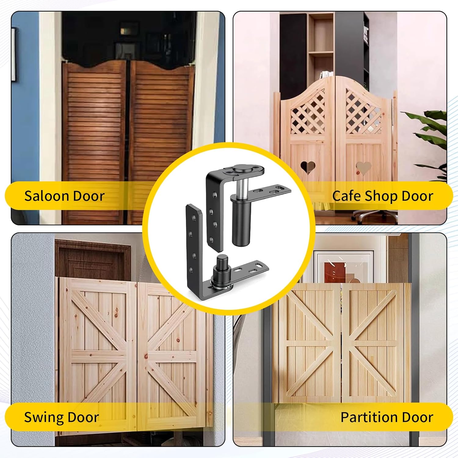 Upgraded Double Swing Hinges 2 Pack - Heavy Duty Self-Closing Saloon & Cafe Door Hinges, 304 Stainless Steel Bar Door Hardware, 33Lbs Load Bearing, Easy Installation for Swinging Doors, Black