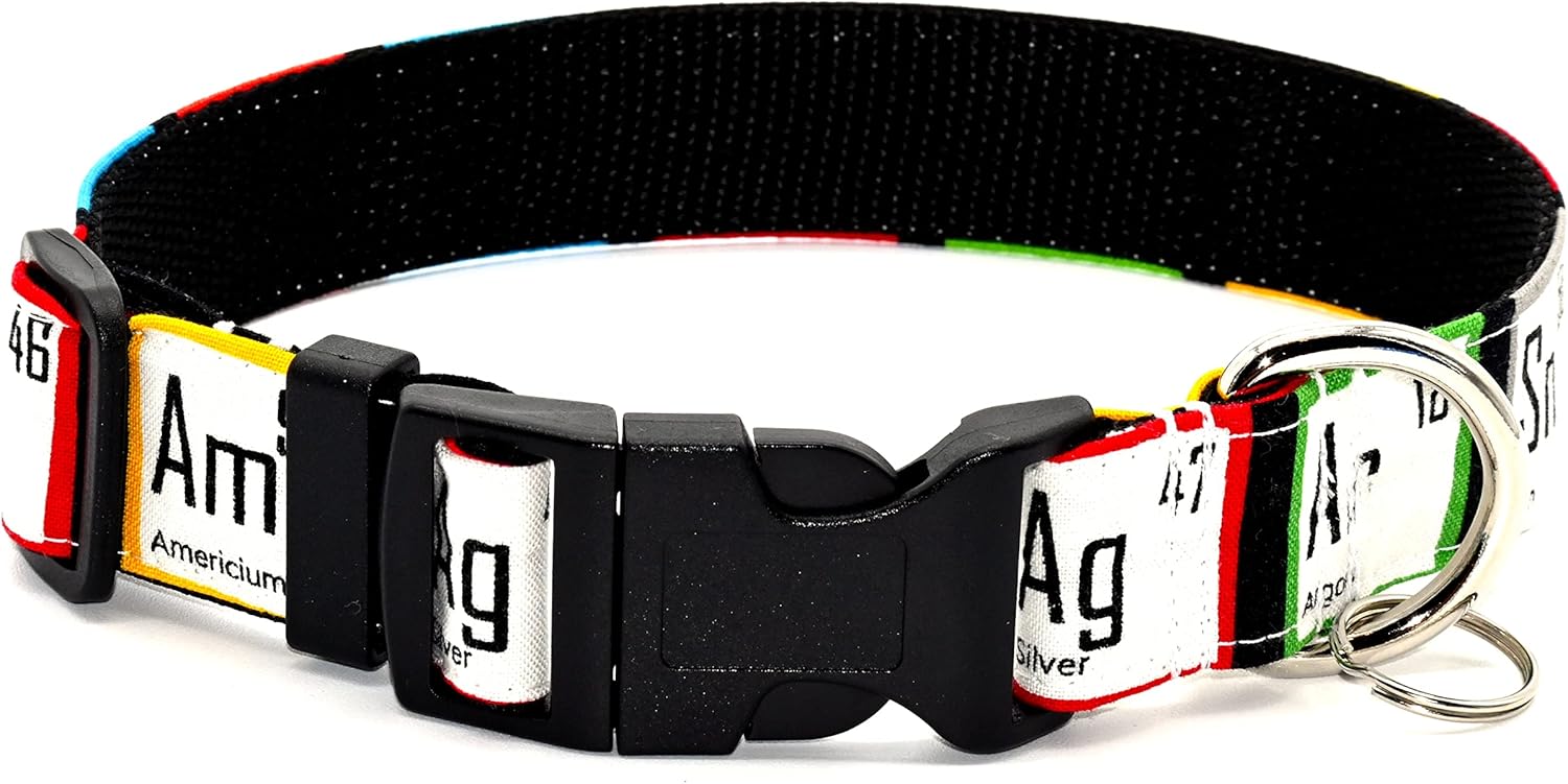 Periodic Table Dog Collar - Science Chemistry Geek - 4 Sizes - 1 Inch Wide - Handmade by Green Acorn Kitchen (Medium 12-17")