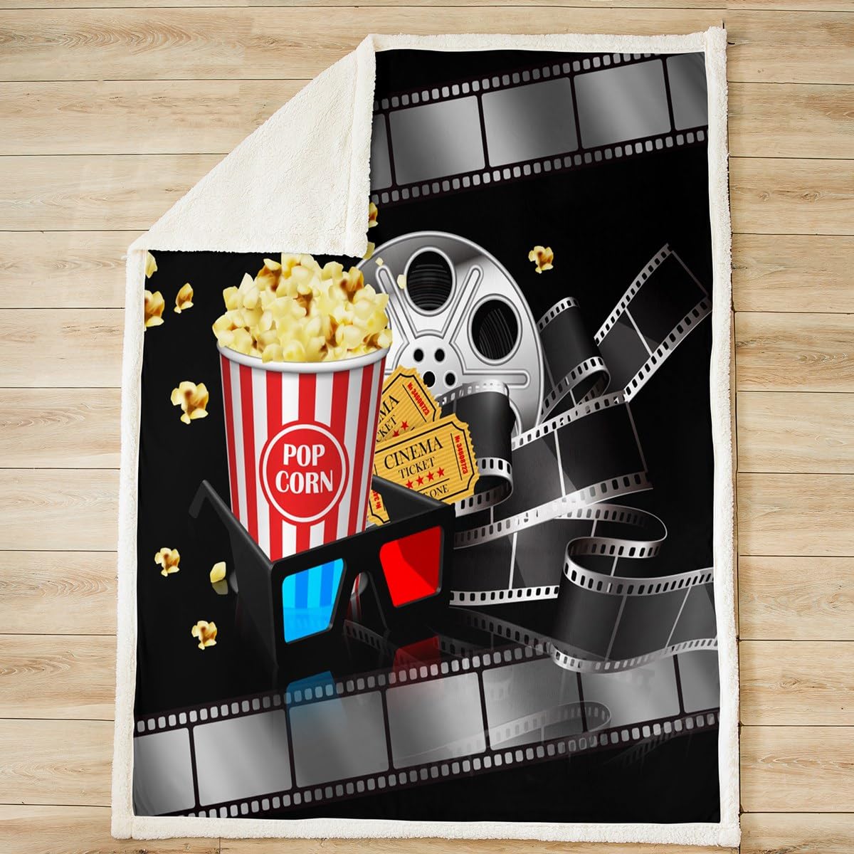 Movie Theater Decor Fleece Throw Blanket Kids Movie Night Plush Blanket for Boys Movie Ticket Popcorn Sherpa Blanket Breathable Cinema Fuzzy Blanket Room Decor Home Theater Baby 30x40 Inch - Image 2