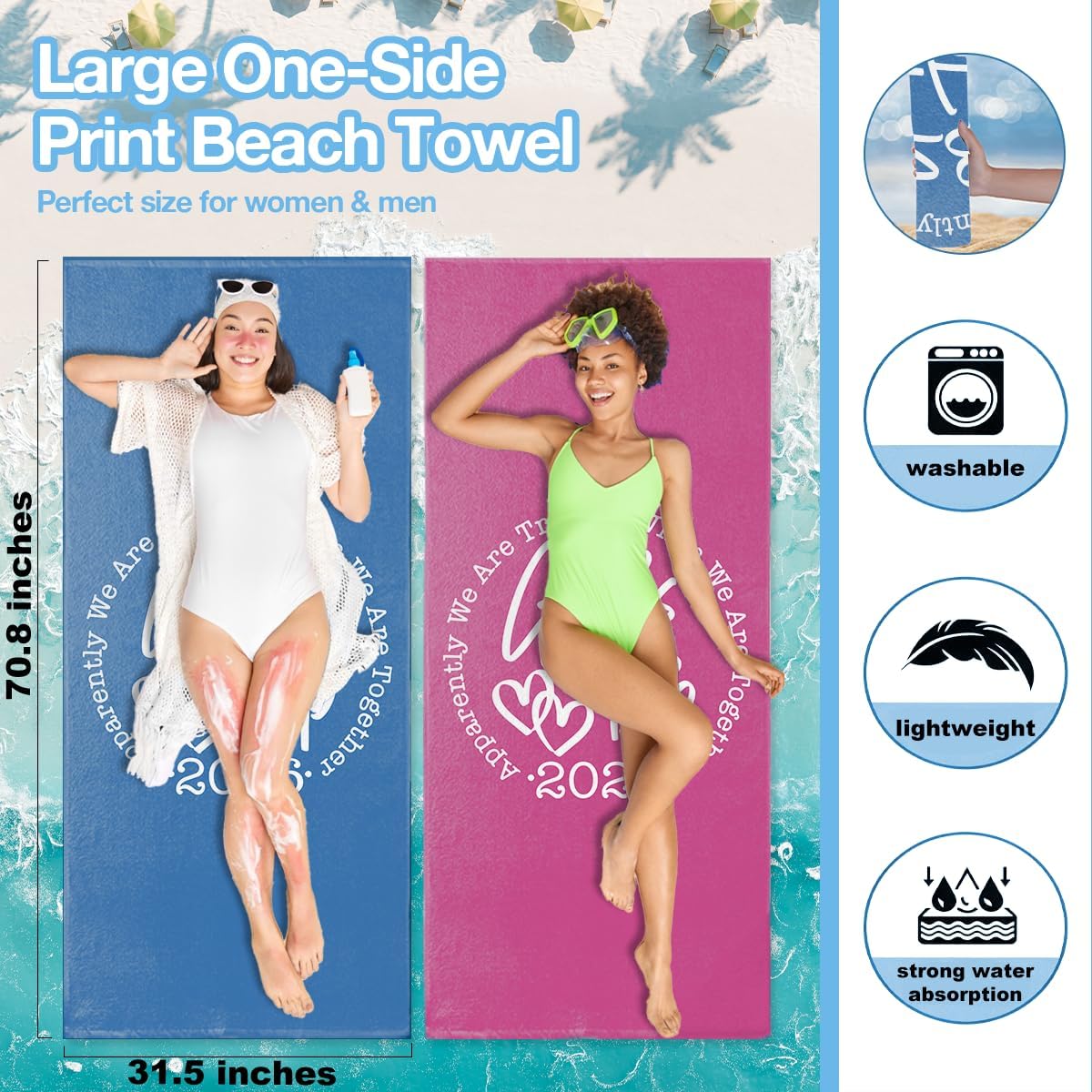 4 Pack Girls Trip Gifts Favors 2026 Beach Towel, Microfiber Oversized Swim Towels Friendship Girls Weekend Gifts for Women Sister Beach Accessories Necessities for Pool Camping Travel 32x71 inch