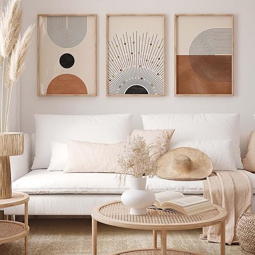 Miniatura 7 de Juego de 3 impresiones artísticas bohemias y modernas de mediados de siglo, pinturas en lienzo neutras modernas, pósteres artísticos minimalistas de