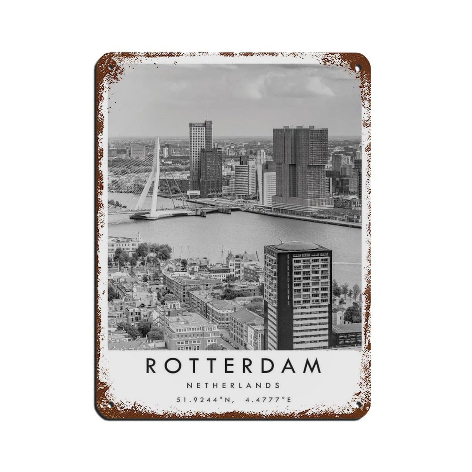 Rotterdam Travel, Netherlands Poster Retro Poster Metal Tin Sign Chic Art Retro Iron Painting Bar People Cave Cafe Family Garage Poster Wall Decoration 12x16inch(30x40cm)