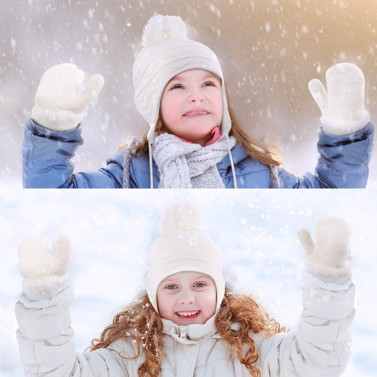 Winter Toddler Hat and Mittens Knit Earflap Hat and Fleece Mitten Gloves Set for Baby Boys Girls - Image 4