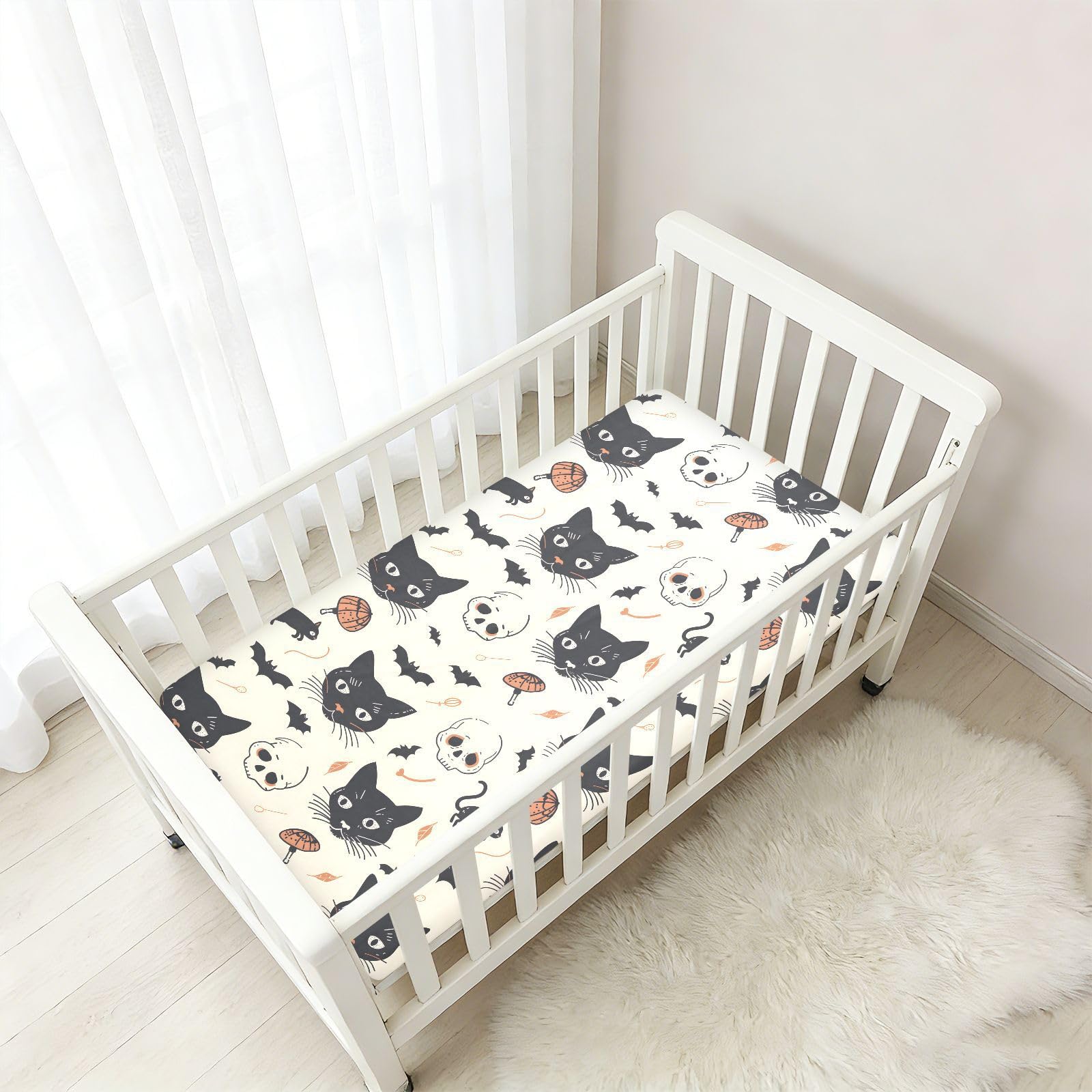 Drap-housse pour lit de bébé motif chat et crânes pour garçons et filles, 71,1 x 132,1 cm