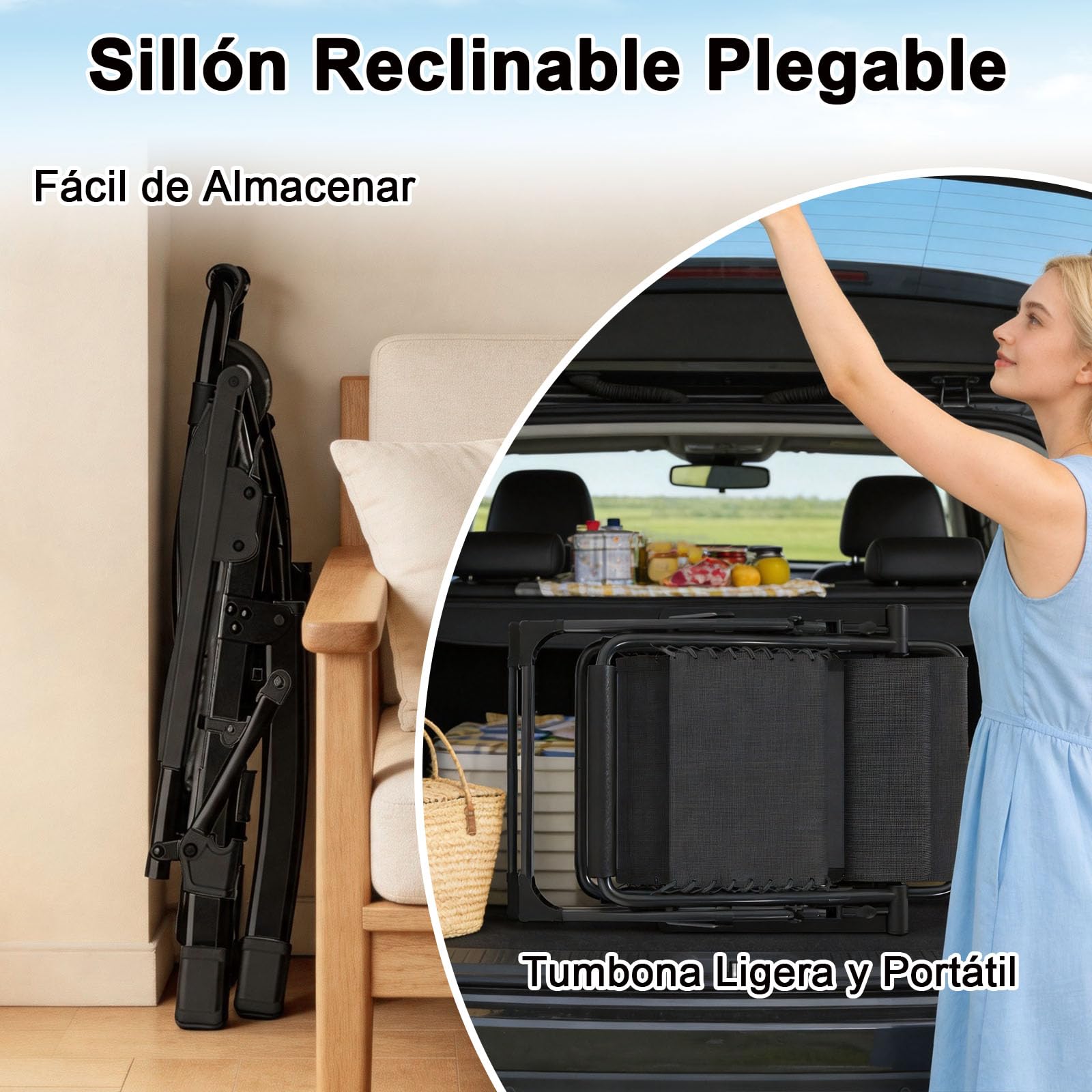 Tumbona Plegable Jardin Acolchada, Tumbonas Jardin Exterior Ajustable con Portavasos y Reposacabezas, Silla de Gravedad Cero Soporta 200 kg para Balcón Terraza (Negro, Extra Ancha 77 cm)