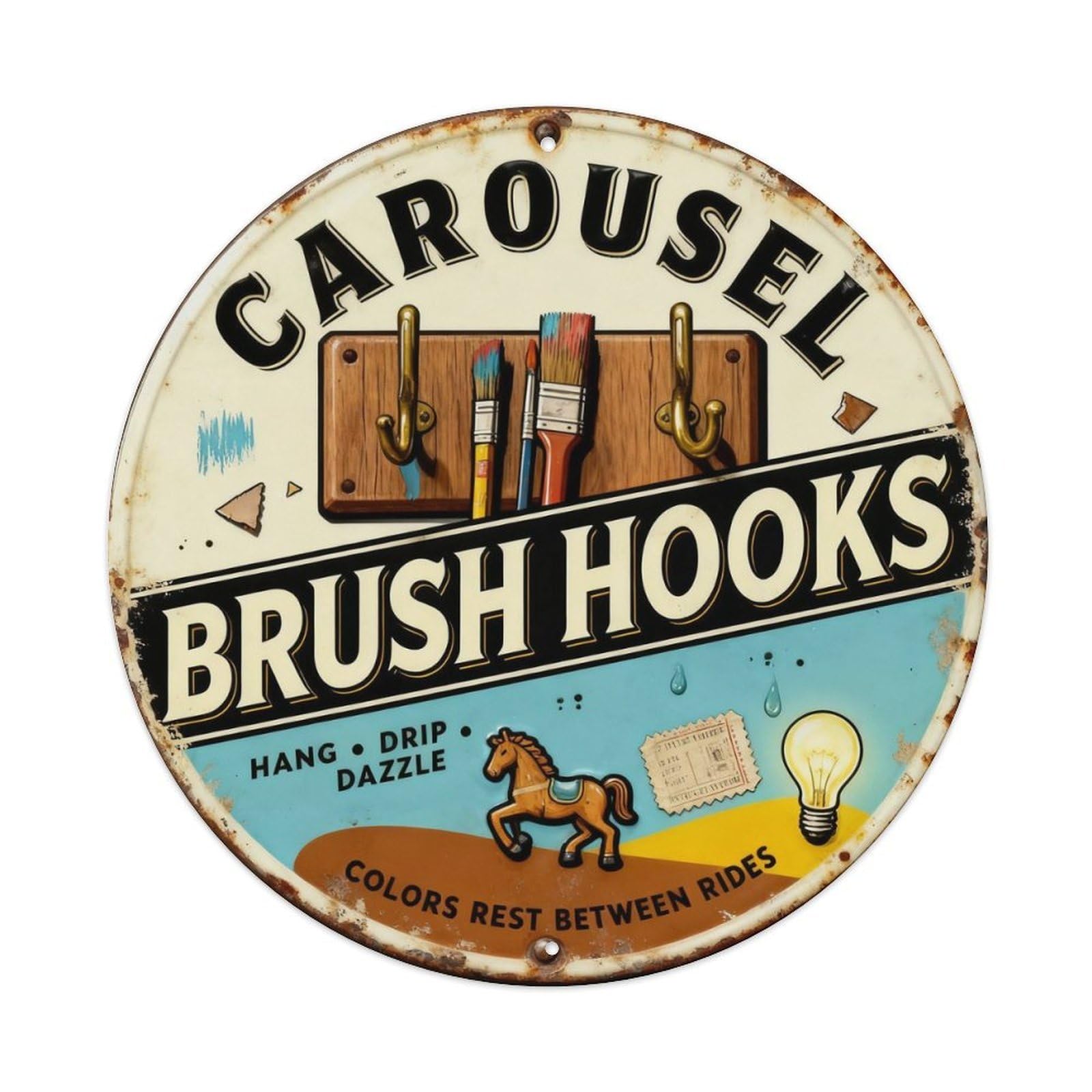 Carousel Brush Hooks Sign Metal Tin Sign Plaque